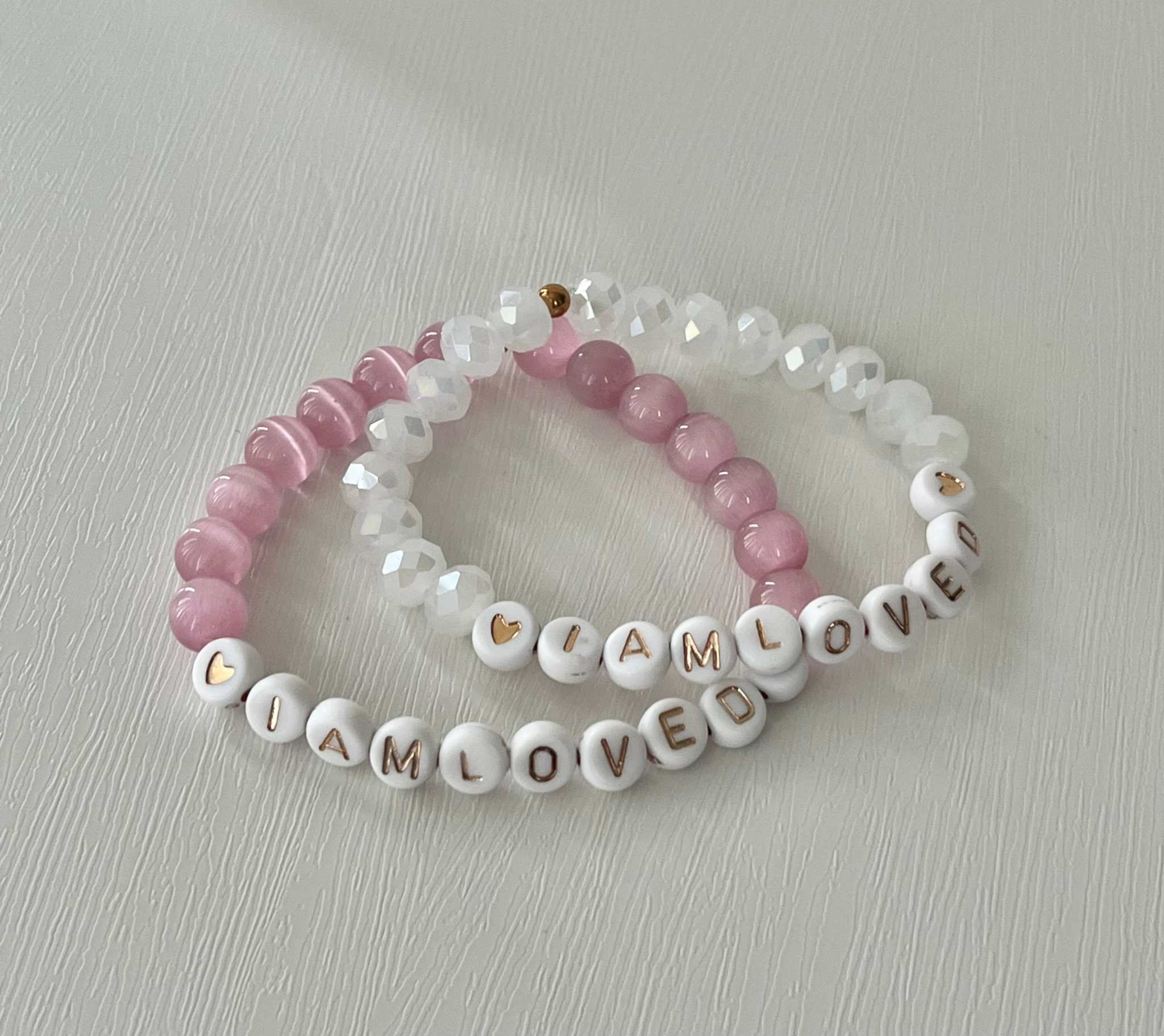 I Am Loved Pink Opal and White Bead Bracelet – Christian Jewelry