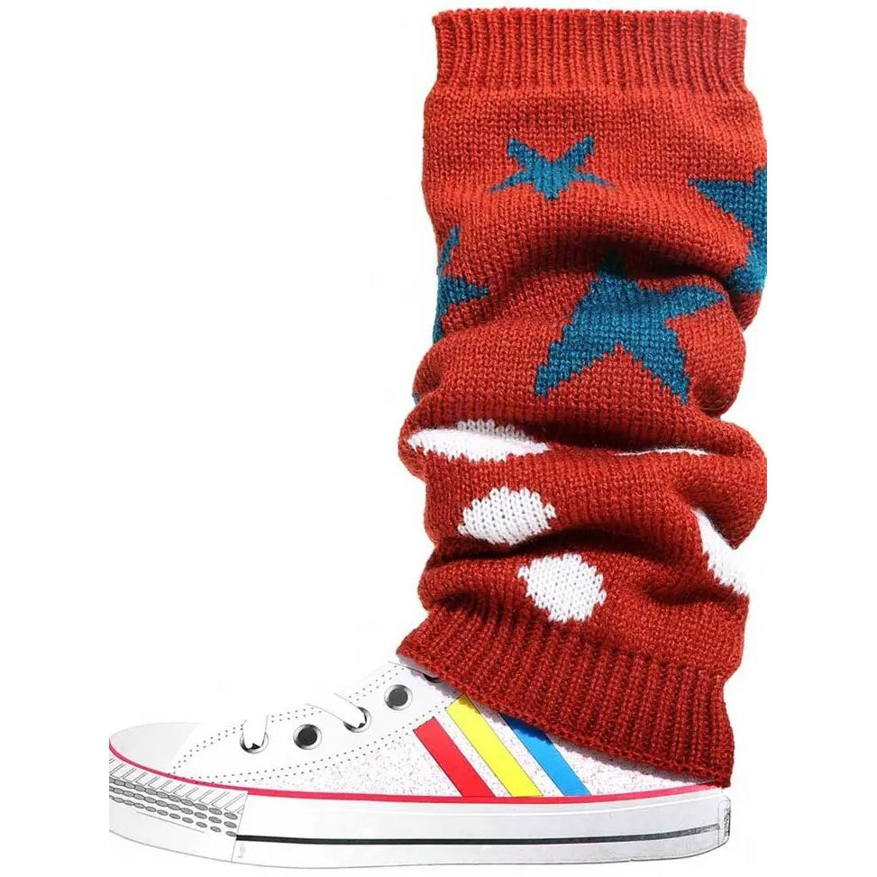 &amp;#39;80s Retro Red Varsity Short Leg Warmers | Stars and Polka Dots Print