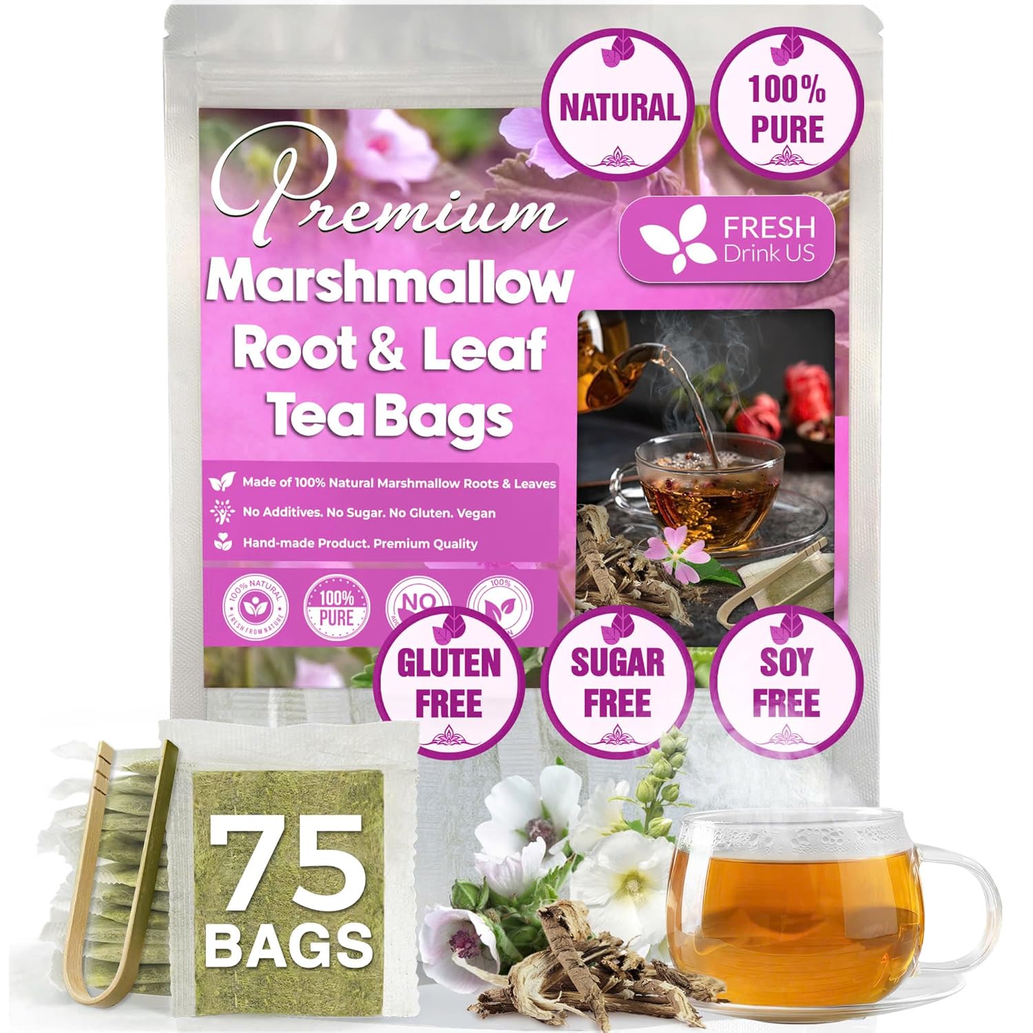 Premium Marshmallow Root and Leaf Tea Bags, 100% Natural &amp;amp; Pure.
