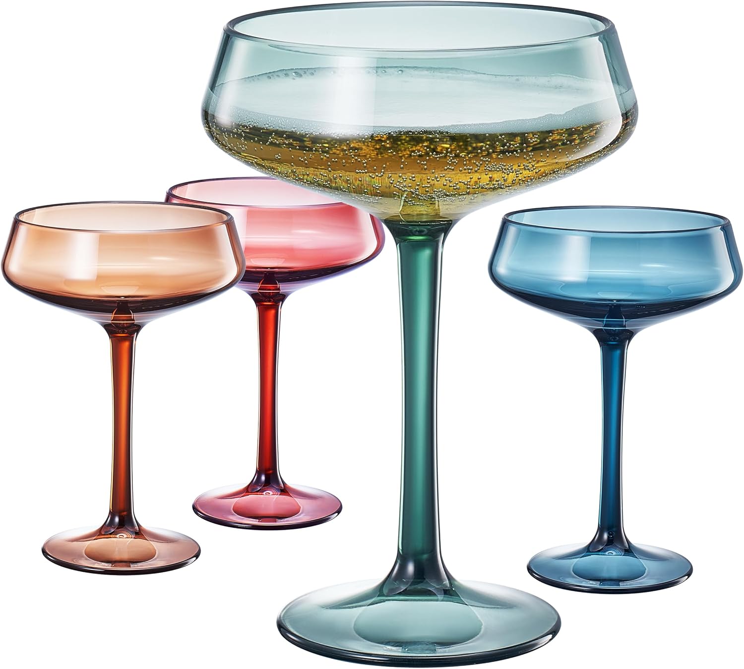 Khen Colored Acrylic Coupe Glasses – Set of 4 Stemmed 8 oz Cocktail Glasses in Muted Tones – Shatterproof, Reusable Drinkware for Martinis, Champagne, and Special Occasions