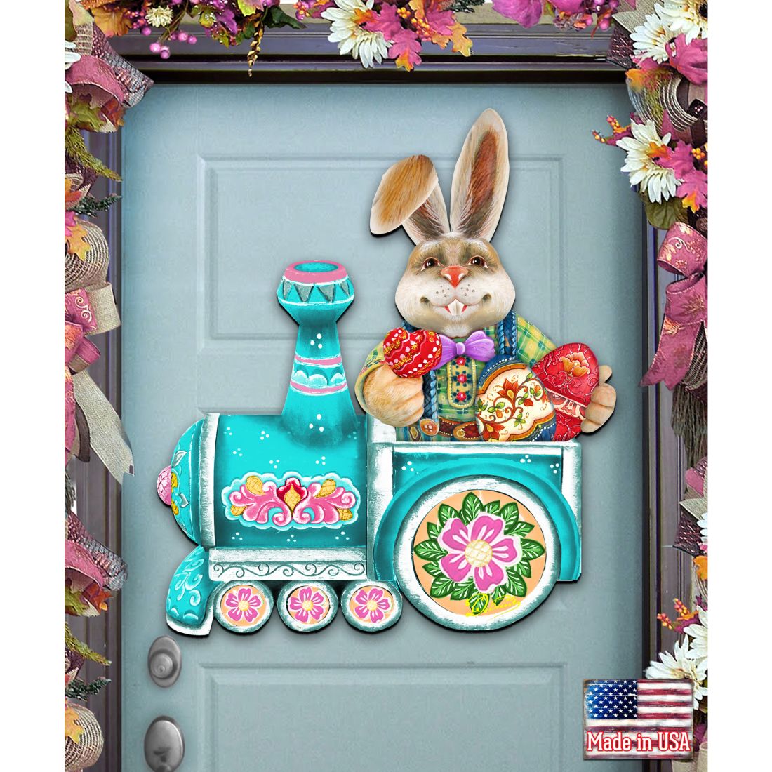 Village Train Ride Bunny Door Decor by G. DeBrekht - Easter Spring Decor - 8129211-2H