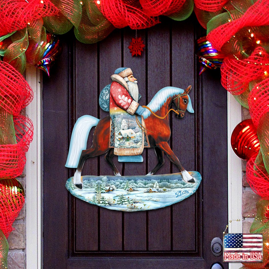 Horsey Santa Christmas Christmas Door Decor by G. DeBrekht - Christmas Santa Snowman Decor - 8151121H