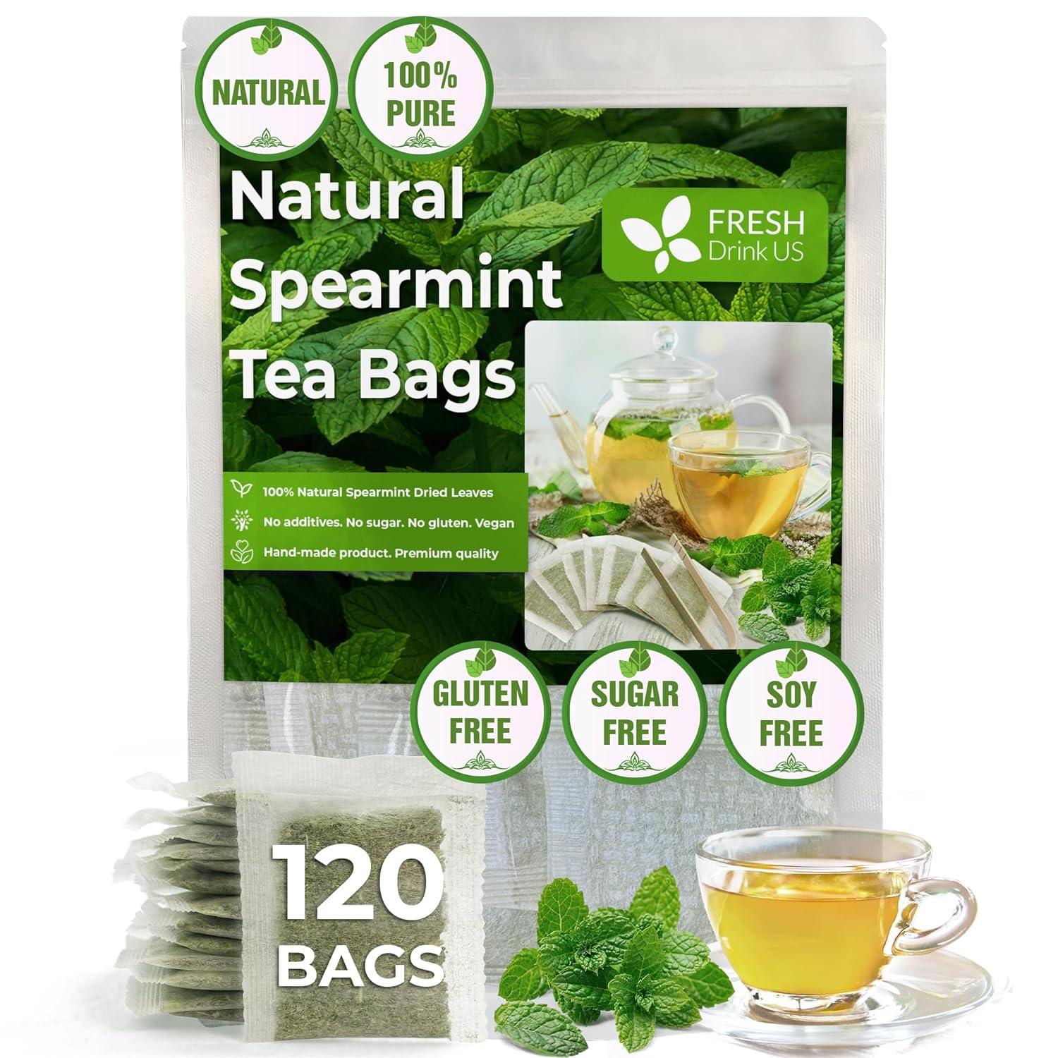 Spearmint Tea Bags, 100% Natural &amp;amp; Pure Spearmint Leaves. Loose Leaf Spearmint Herbal Tea. Spearmint Leaf Tea. No Sugar, No Caffeine, No Gluten, Vegan.