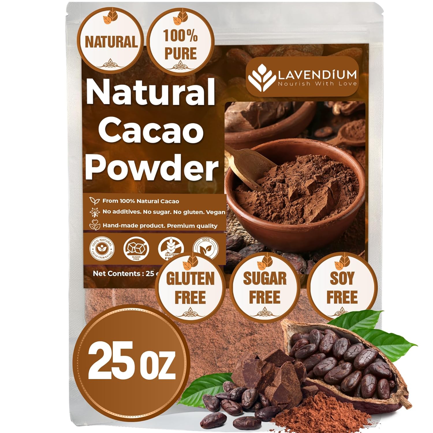 Cacao Powder, 25oz (1.56 lbs), 100% Natural &amp;amp; Pure, Unsweetened, Rich Chocolate Flavor, Perfect for Baking &amp;amp; Smoothies