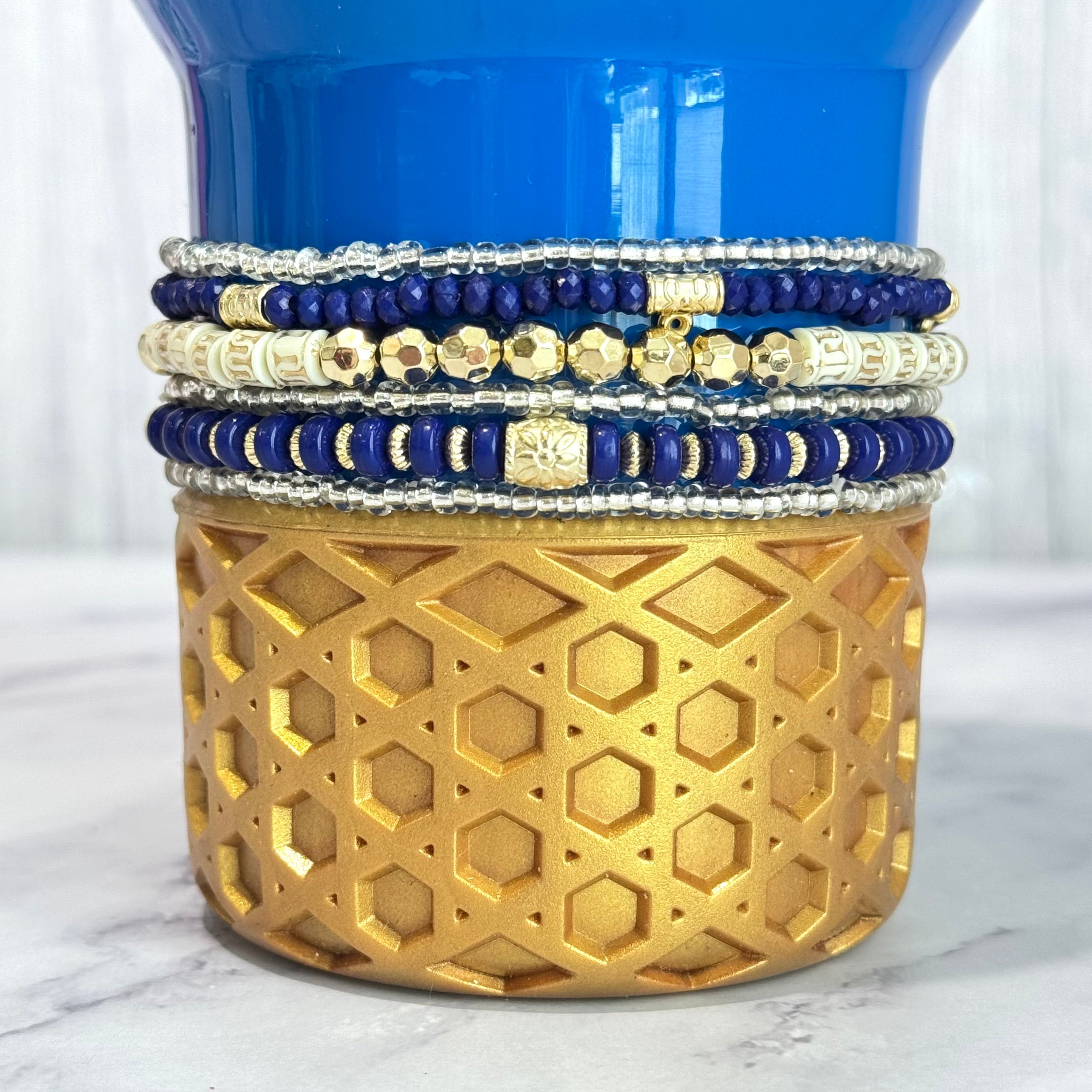 Blue &amp;amp; Gold Tumbler Bracelet Stack -fits 30-40oz