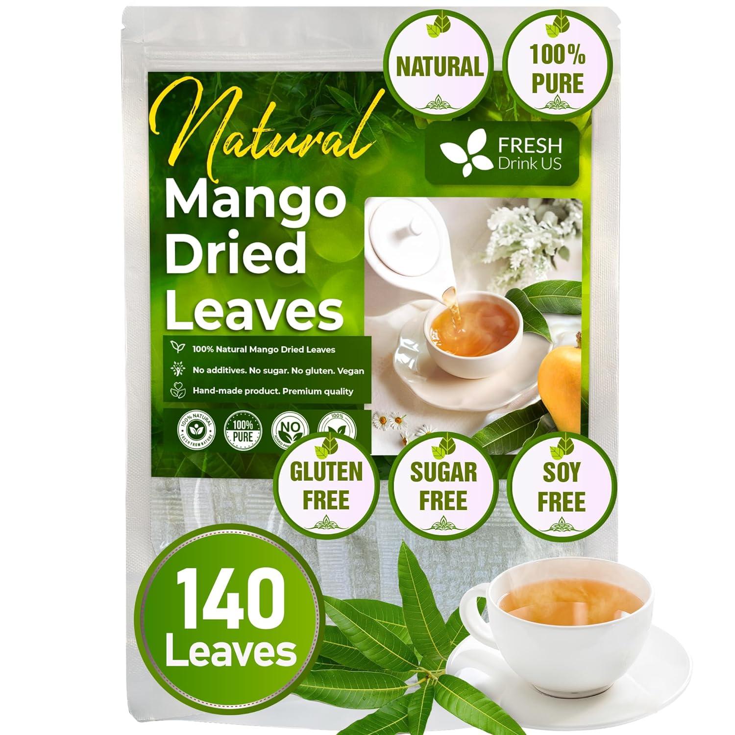 Mango Leaf, Whole Dried Leaves, Tea Bags, Powder, 100% Natural &amp;amp; Pure from Mango Leaves. Mango Dried Leaves. Loose Leaf Mango Herbal Tea. Mango Leaf Tea. No Sugar, No Caffeine, No Gluten, Vegan.