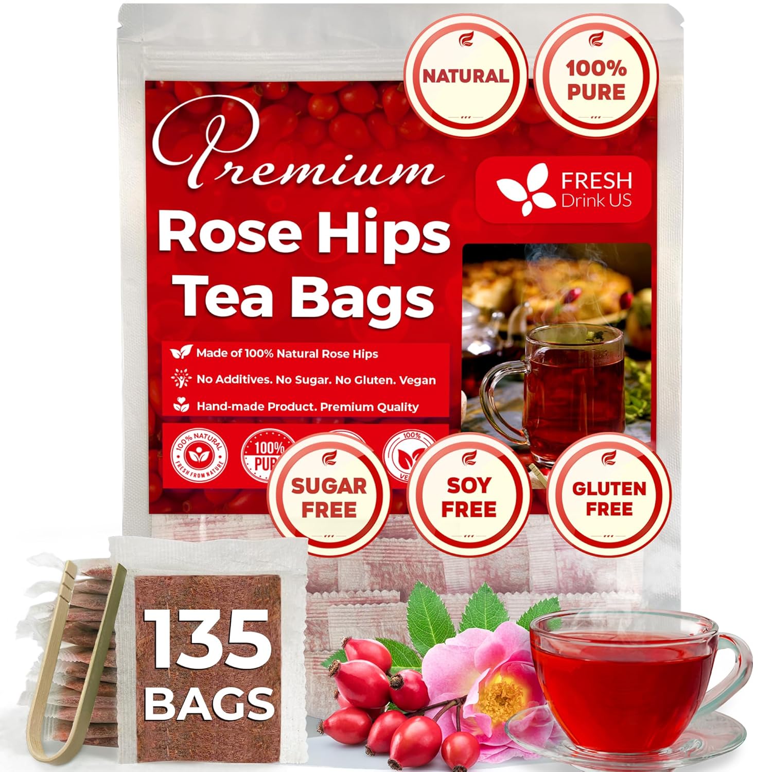 Premium Rosehip Tea Bags, 100% Natural &amp;amp; Pure from Rose Hip Fruits.