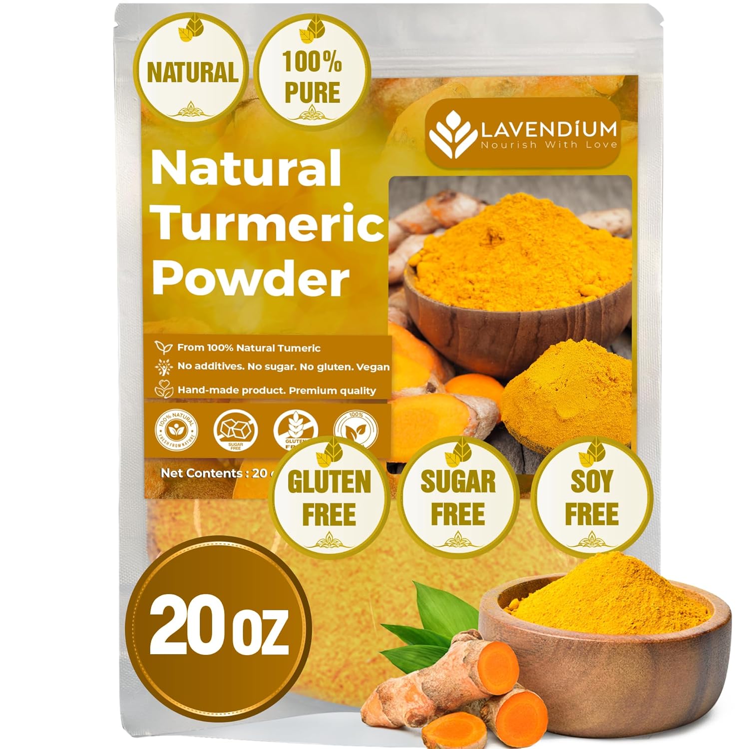 Turmeric Powder, 20oz (1.25 lbs), 100% Natural &amp;amp; Pure, Ground, Seasoning Root Powder, No Additives, No Gluten, Vegan