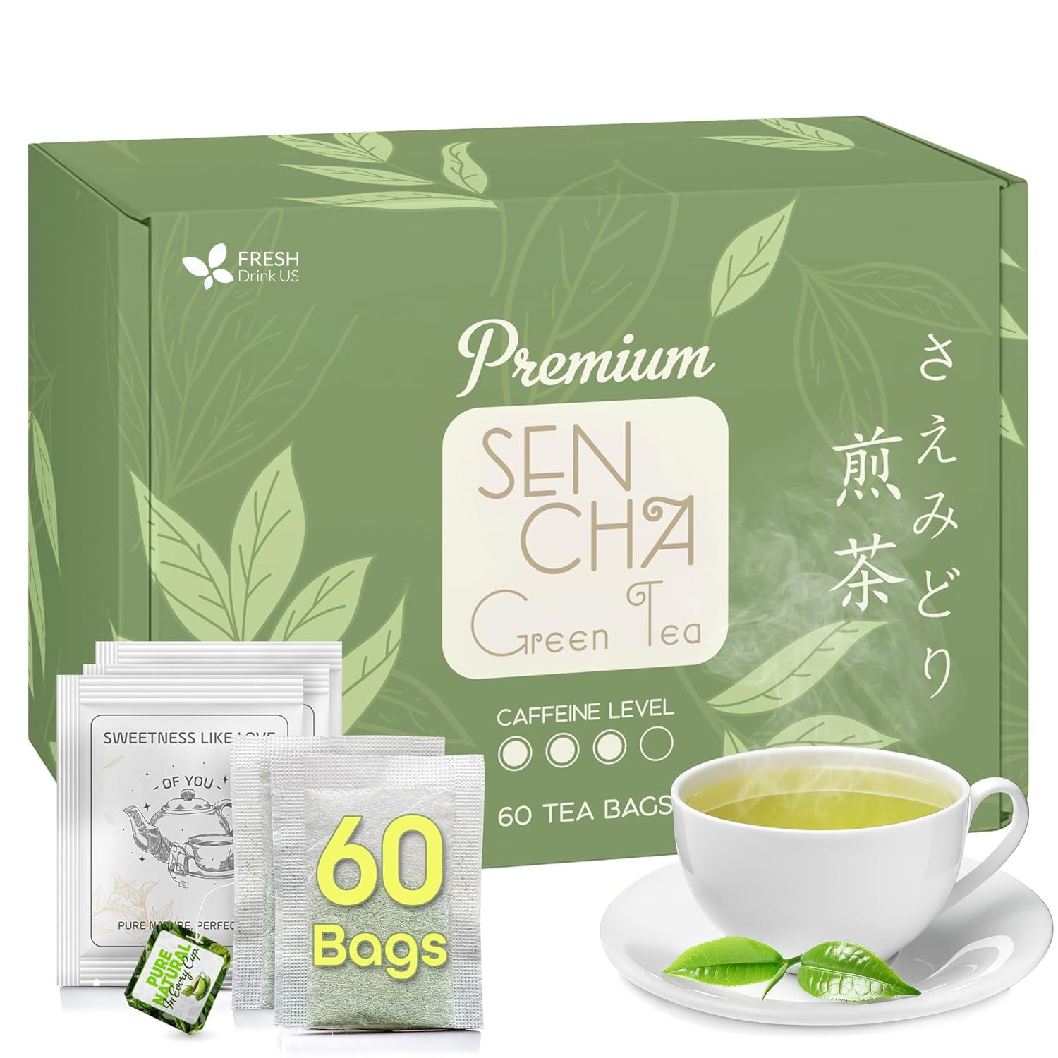 Premium Sencha Green Tea Bags, 100% Natural &amp;amp; Pure from Sencha Green Tea Leaves
