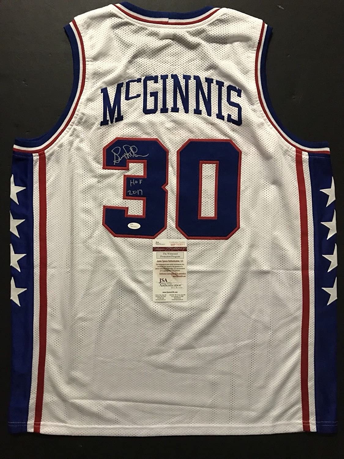 Autographed/Signed George McGinnis HOF 17  Philadelphia White Basketball Jersey JSA COA
