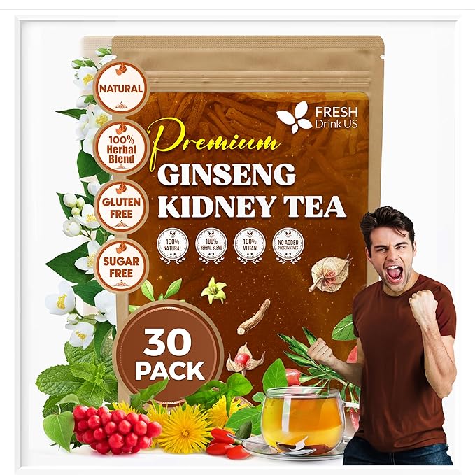 Ginseng 6 Treasures Kidney Tea, Super Kidney Cleanse Detox Tea For Men &amp;amp; Women, 100% Natural Roots &amp;amp; Berries | Caffeine-Free | Adaptogenic Blend for Energy, Wellness &amp;amp; Vitality Support