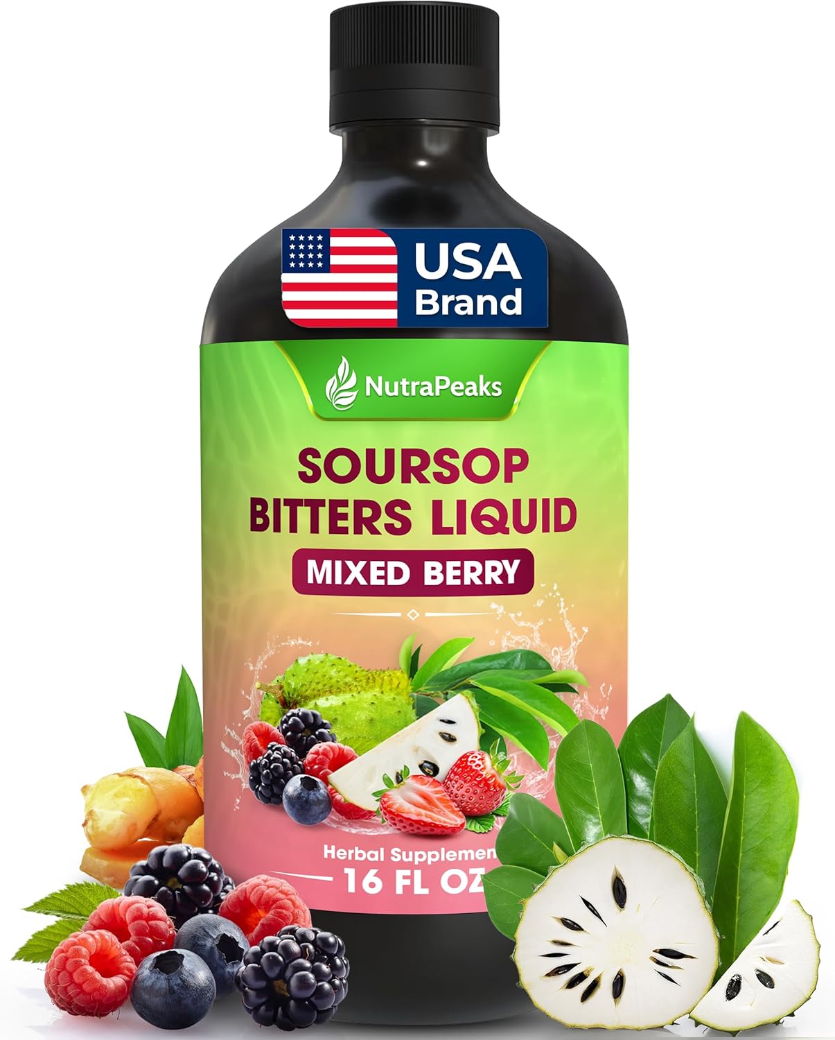 Soursop Bitters Liquid – Herbal Detox Formula with Soursop, Ginger, Turmeric &amp;amp; Black Seed Mixed Berry Flavor