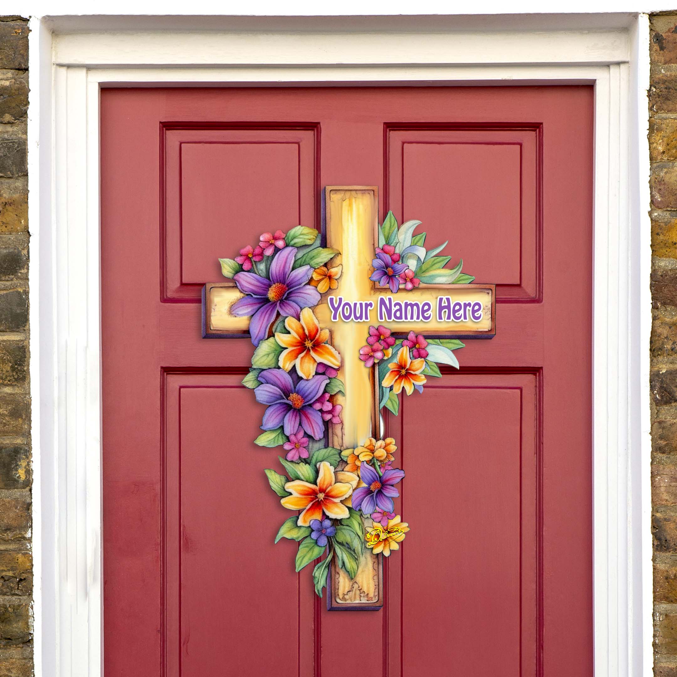 Personalized Garden Serenity Cross Holiday Door Decor by G. Debrekht - Easter Spring Decor - 8688168-2HC
