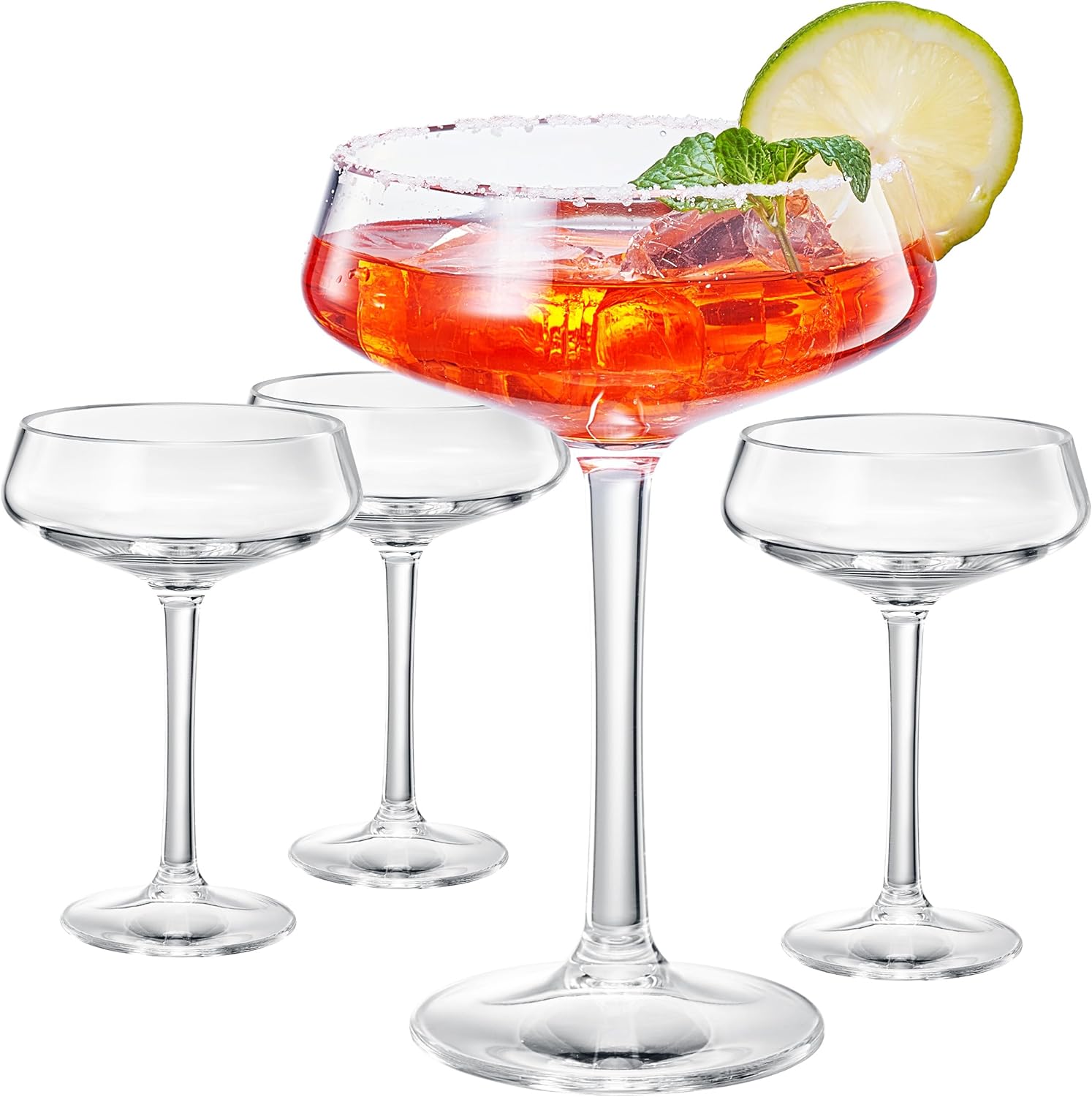 Khen Acrylic Coupe Glasses – Set of 4 Stemmed 8 oz Clear Cocktail Glasses – Durable, Shatterproof Drinkware for Martinis, Champagne, Cocktails &amp;amp; More – Elegant Reusable Barware