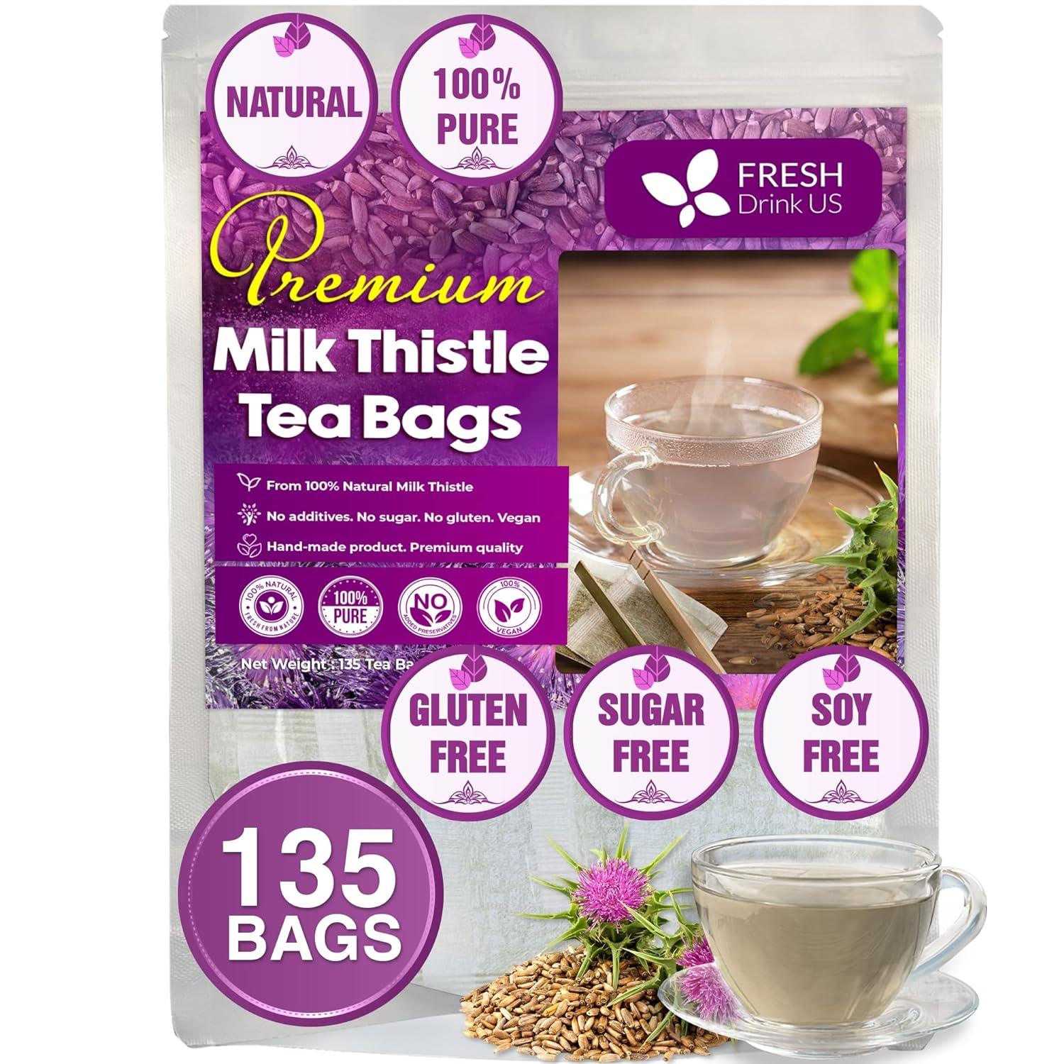 Premium Milk Thistle Tea Bags, 100% Natural &amp;amp; Pure from Milk Thistle Seeds. Milk Thistle Seed Herbal Tea. Milk Thistle Seed Tea. Made with Natural Material Tea Bags. No Sugar, No Caffeine, No Gluten, Vegan.