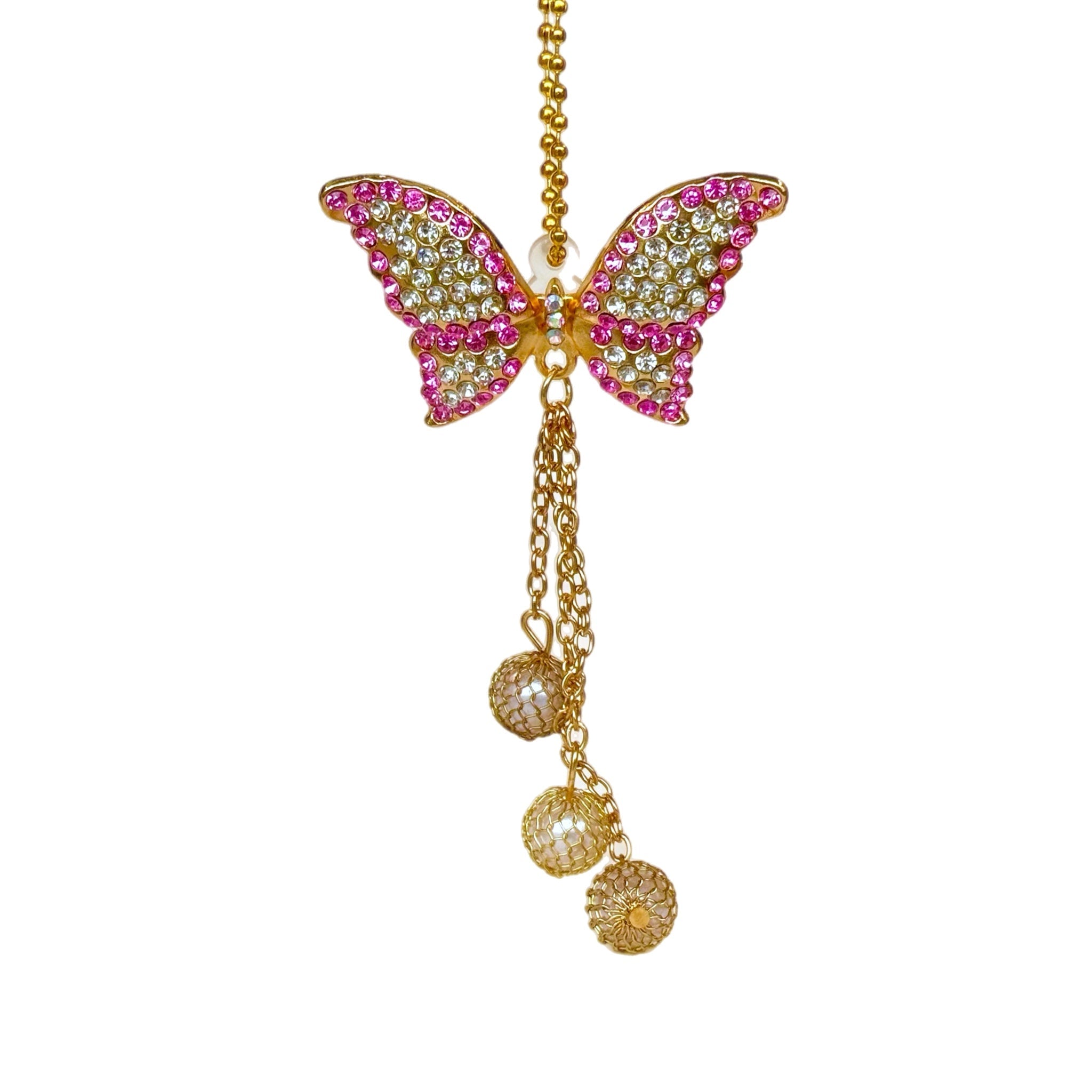 Pink Butterfly &amp;amp; Pearls Charm - Tumbler Handle Charm