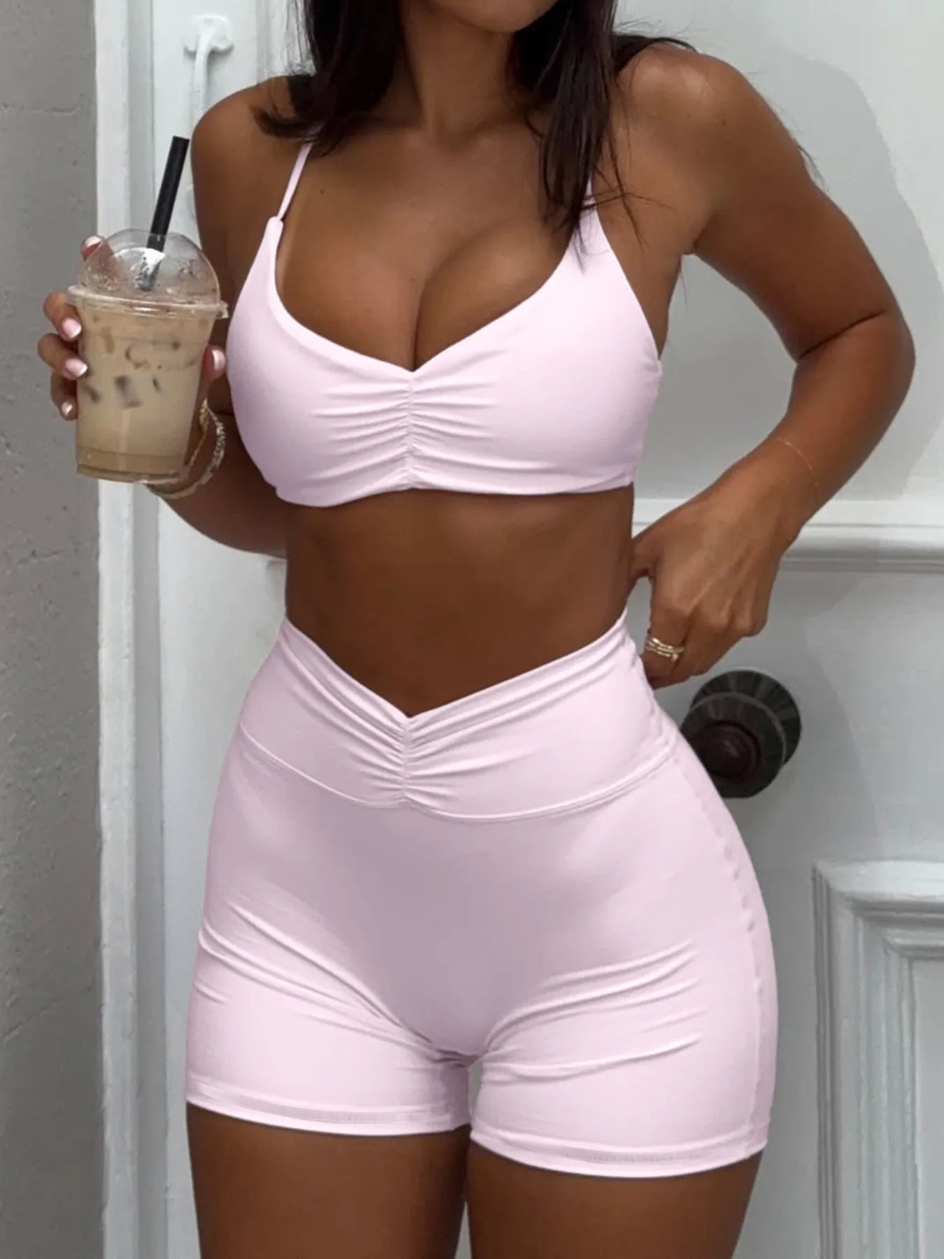 Ruched Sports Bra and High-Waisted Shorts Active Set