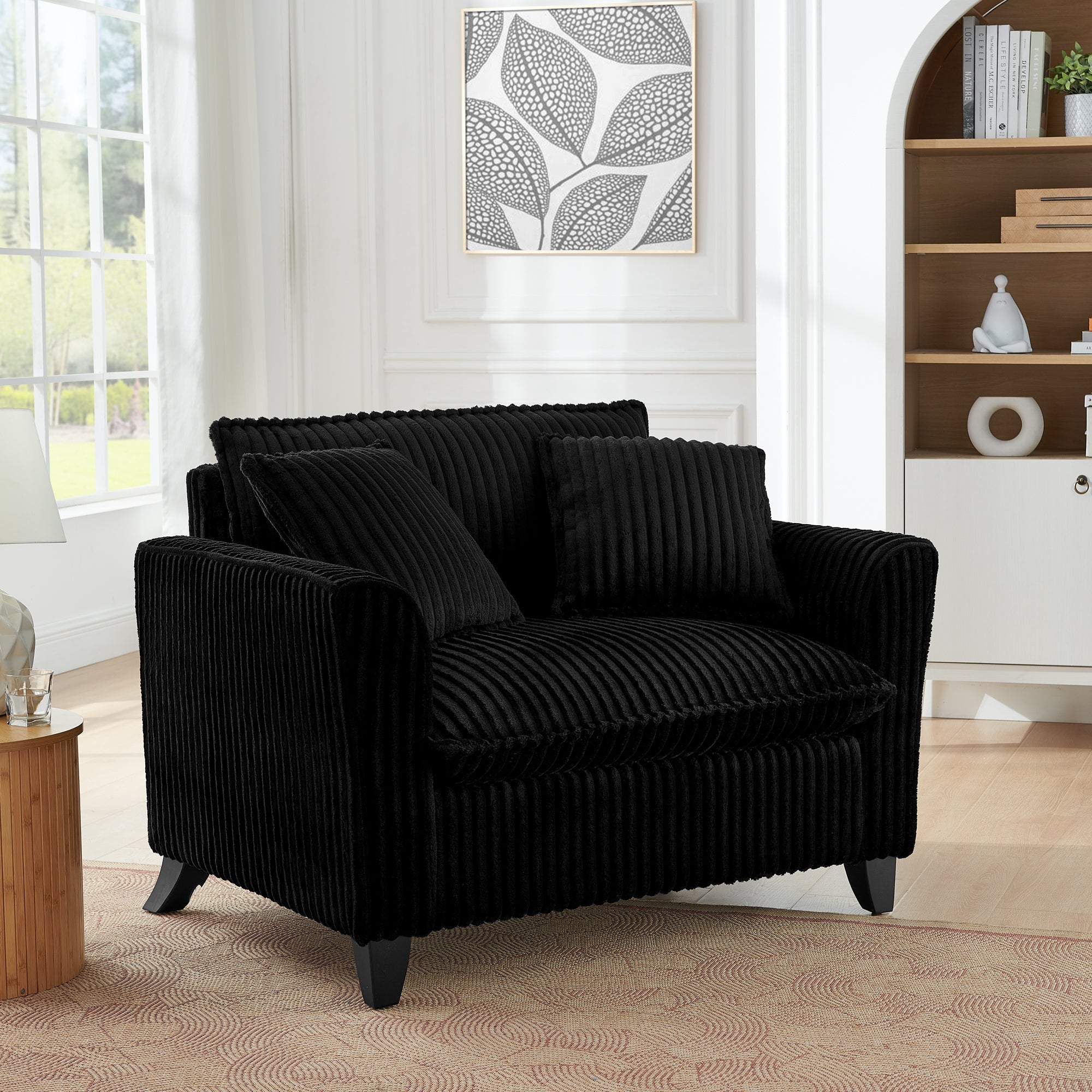 Lazy sofa chair, comfortable single-person sofa chair, with a backrest and soft seat cushion, having armrests on both sides, suitable for living room and bedroom - Black