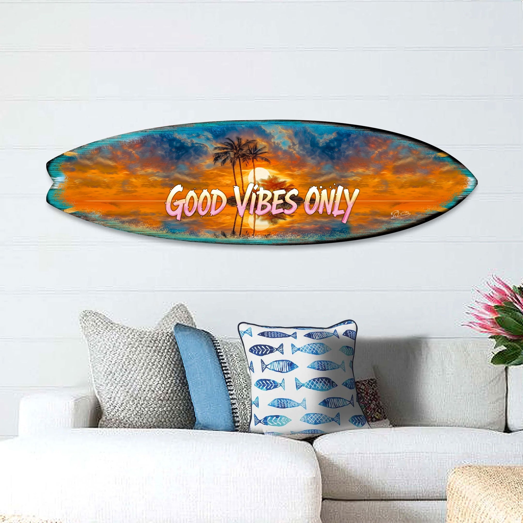 Good Vibes Only Surfboard Wall Art by G. DeBrekht – Handcrafted Coastal Decor for Beach House &amp;amp; Tropical Interiors – 8490145HS