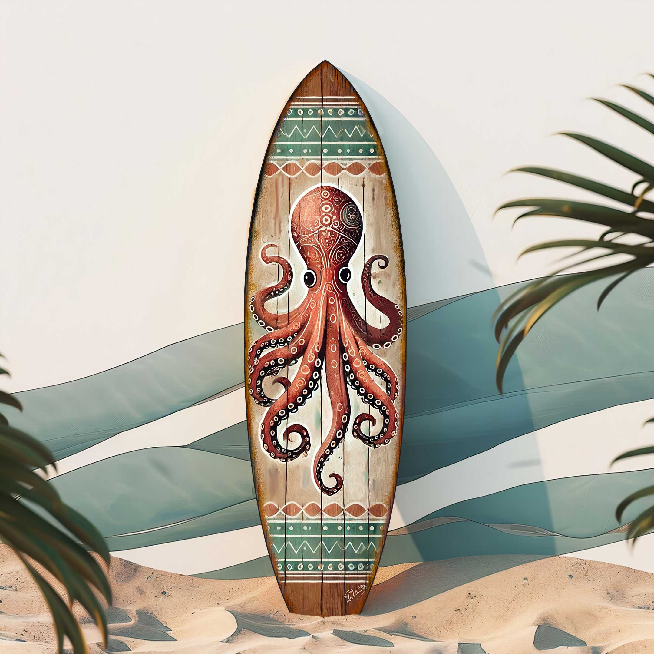 Octopus Surfboard Wall Art – Handcrafted Coastal Ocean Decor by G.DeBrekht – Nautical Wooden Sea Life Accent for Indoor &amp;amp; Outdoor – 8490152HS