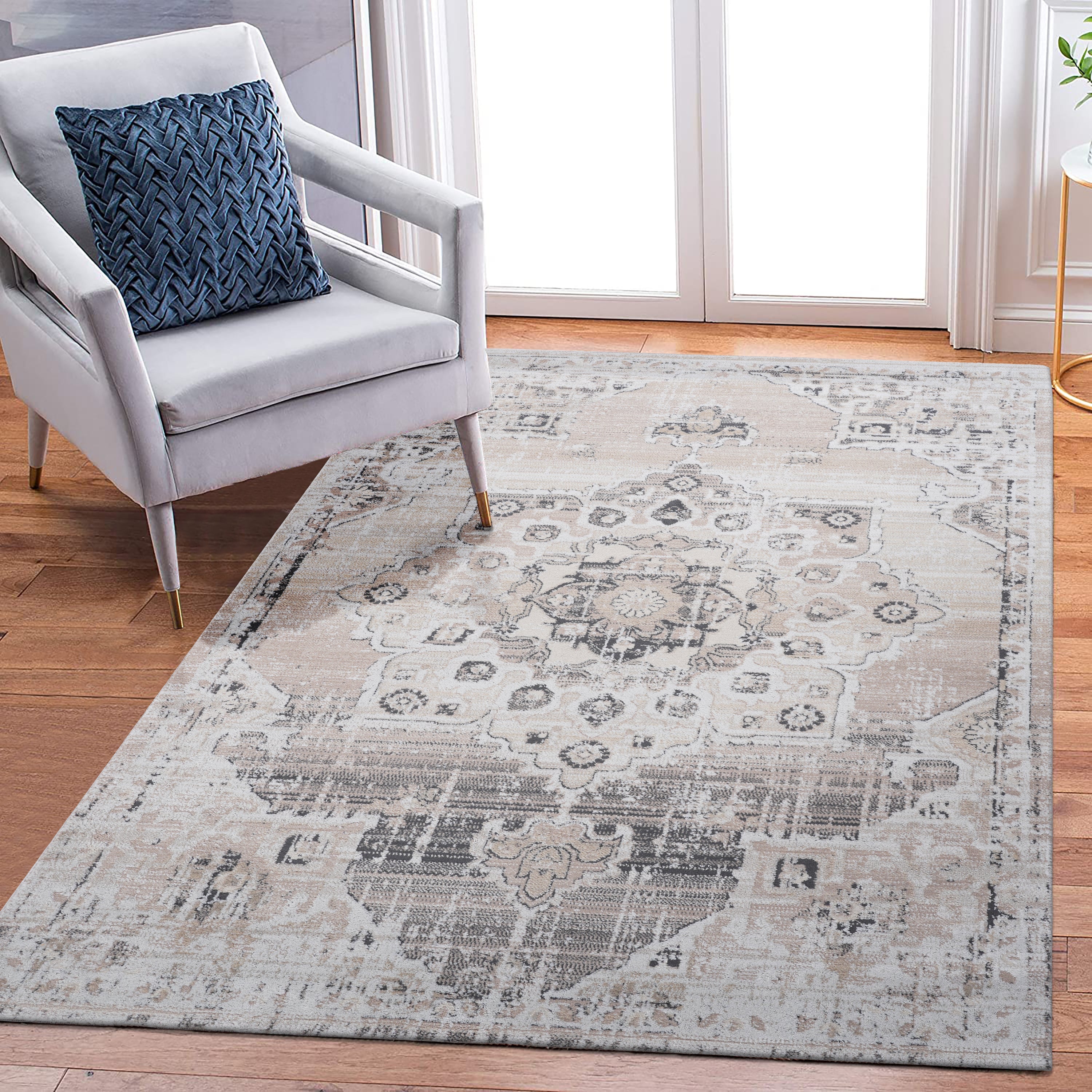NAAR PAYAS Collection 5X7 Cream / Beige / Medallion Area Rug