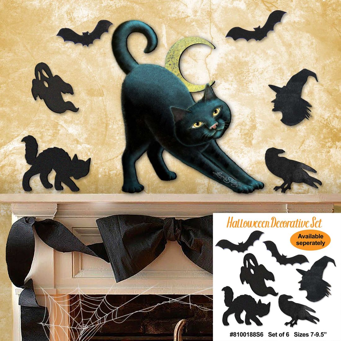 Spooky Halloween Cat Door Decor by Laura Seeley - Thanksgiving Halloween Decor - 8512054H