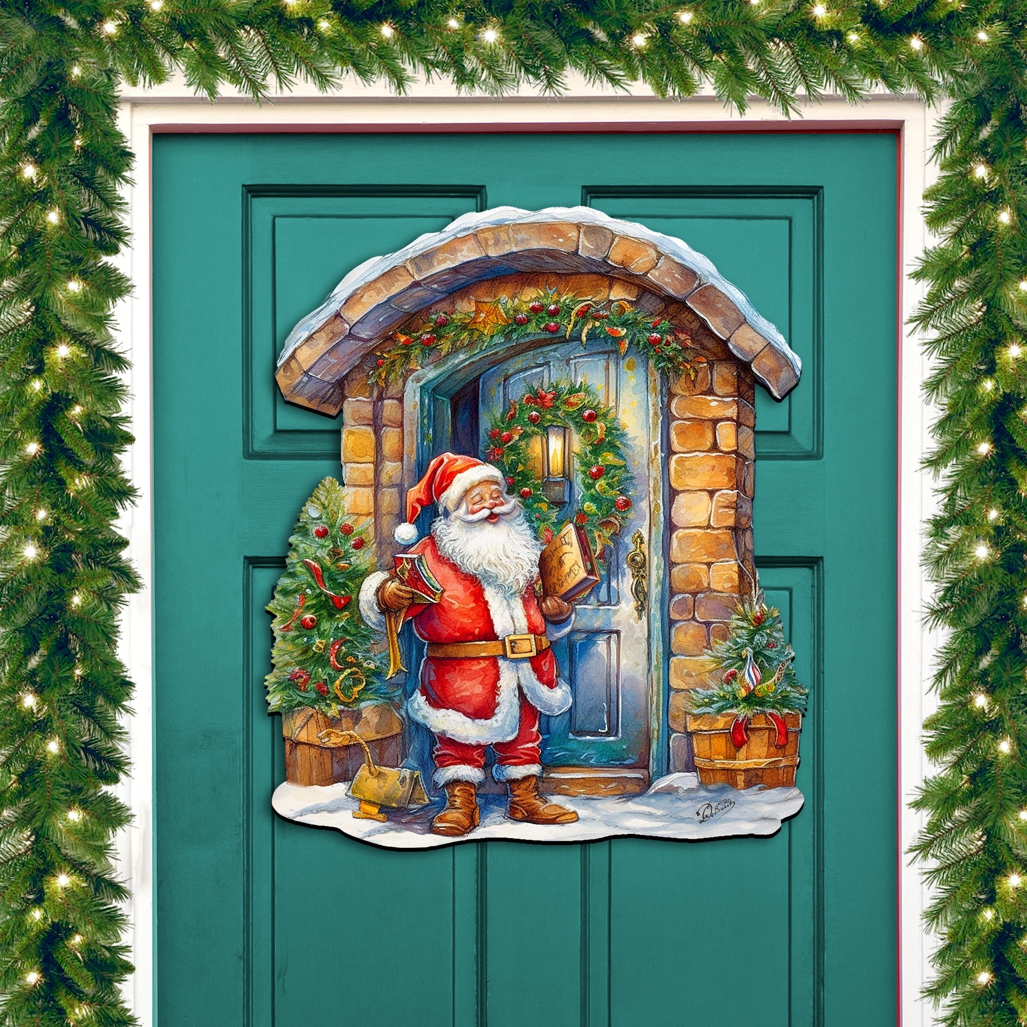 Joyful Moments at the Doorstep Holiday Door Decor  by G. Debrekht - Christmas Santa Snowman Décor - 8611046H