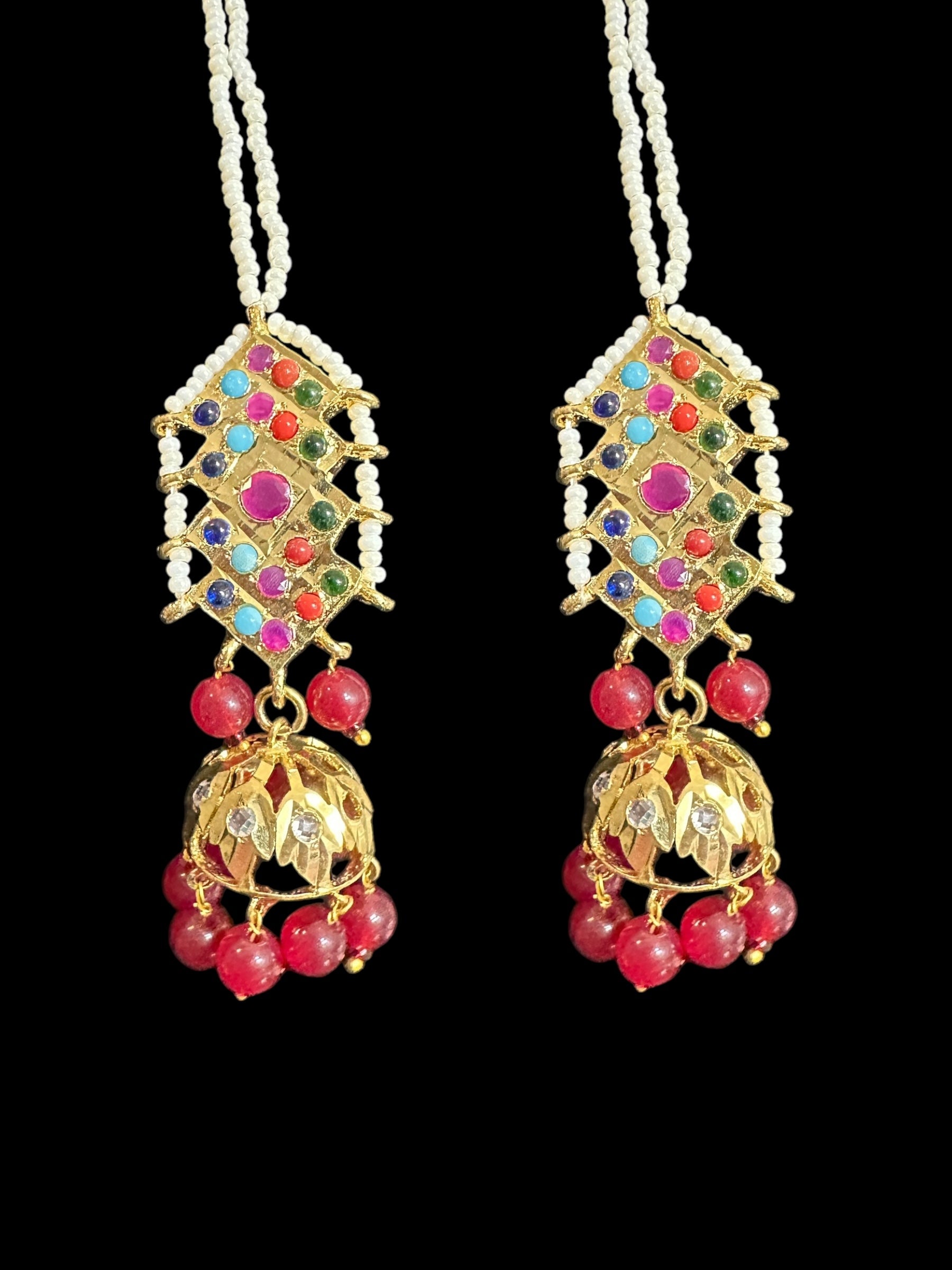 DER762 navratan gold plated jhumka ( pearls ) ( READY TO SHIP )