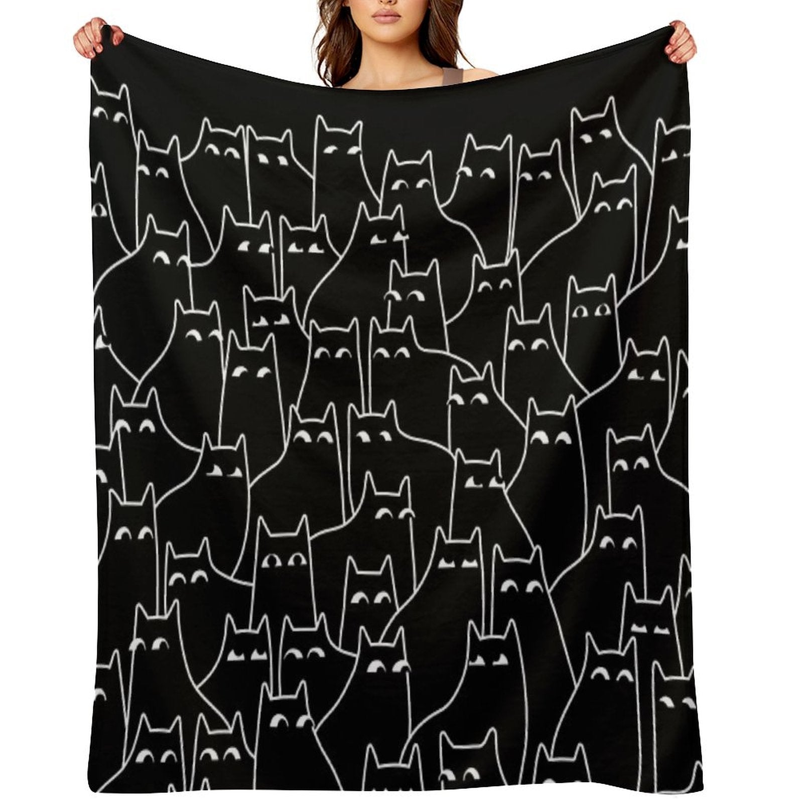 Suspicious Cats (Minimal White Linework Version) Throw Blanket