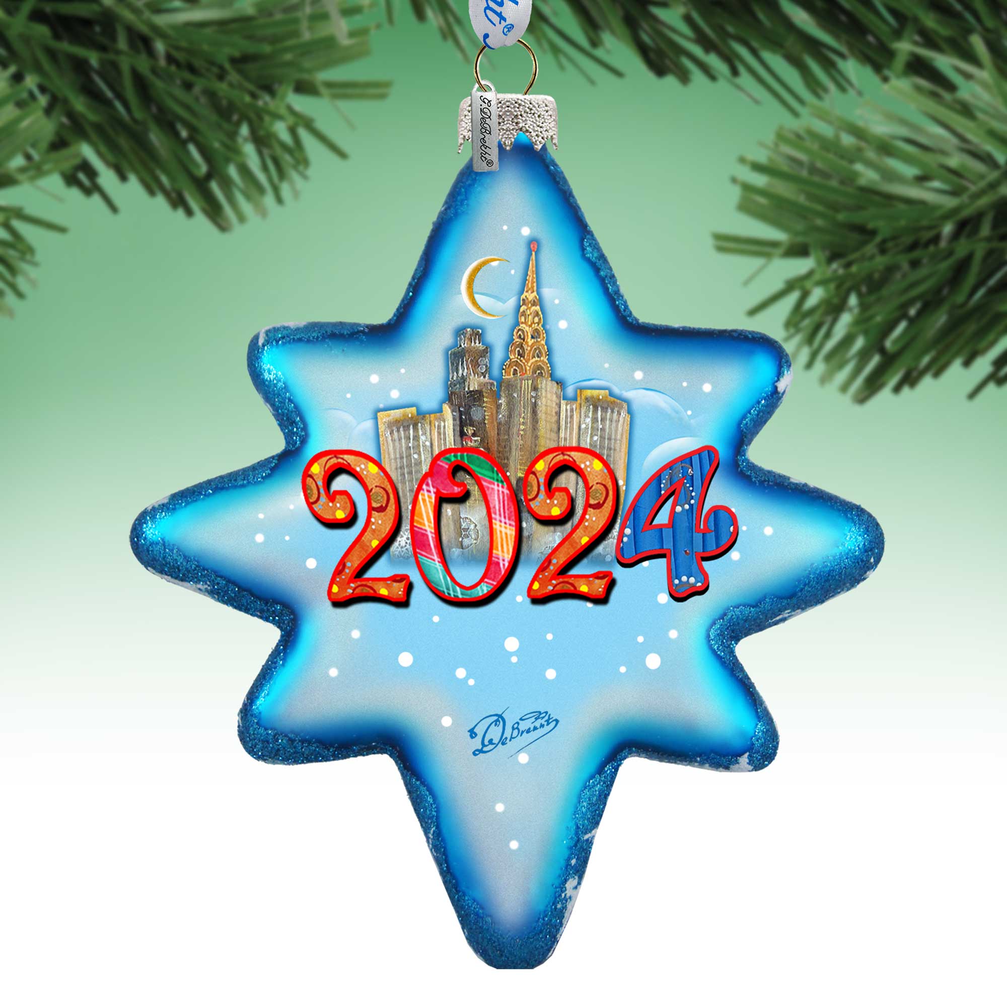 2024 Dated Glass Ornament, Santa &amp;amp; Christmas Decor - 755-047-D24 by G. DeBrekht