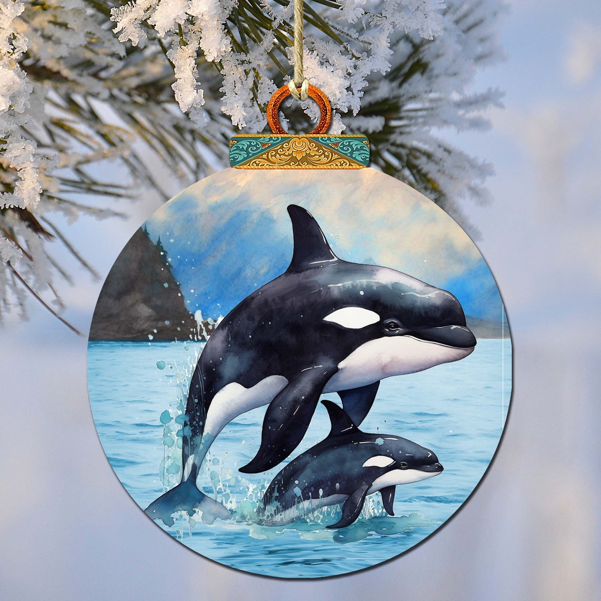 Orca&amp;#39;s Family Wooden Ornaments by G.Debrekht - Wildlife Holiday Décor - 870052