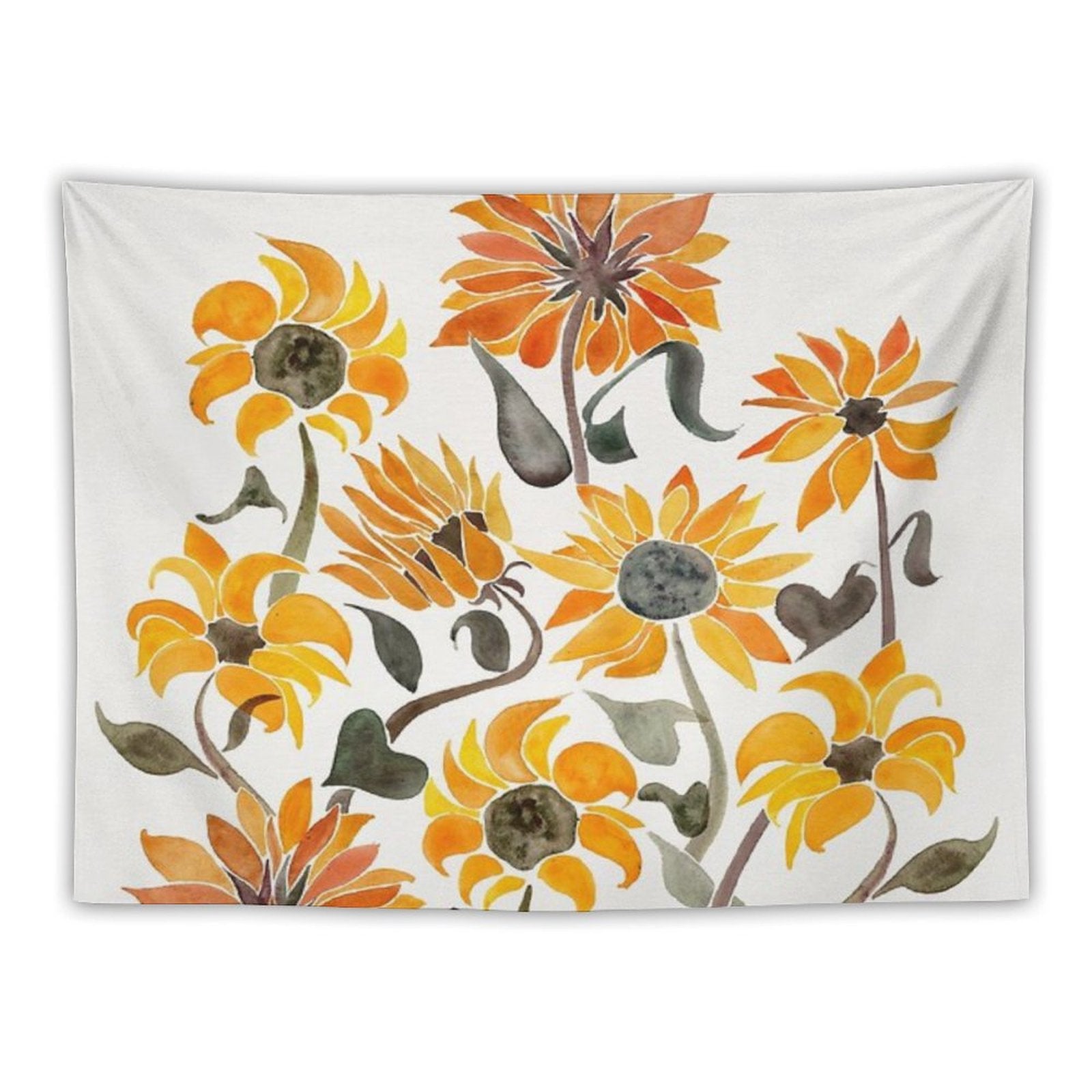 Sunflower Watercolor – Yellow &amp;amp; Black Palette Tapestry