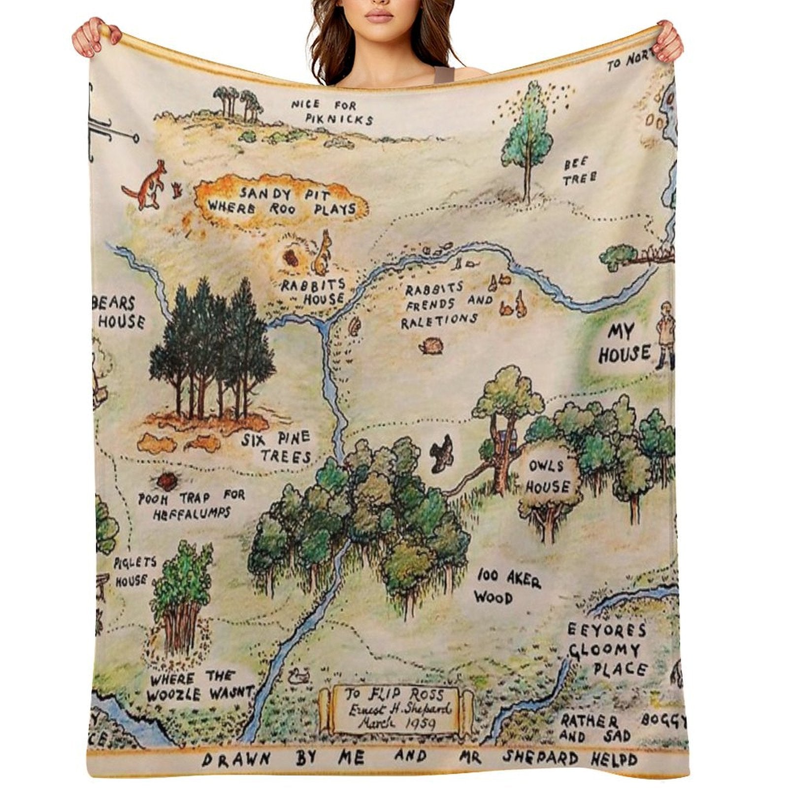 100 Acre Wood Map Throw Blanket