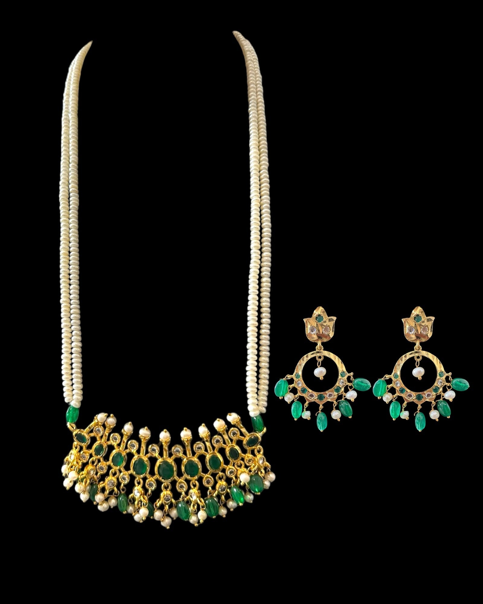 PS559 Hyderabadi / Nizami tirmani in fresh water pearls with chandbali( READY TO SHIP )