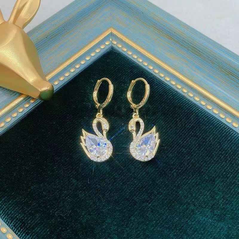 Sweet Rhinestone Swan Earrings for Women - Fashion Jewelry