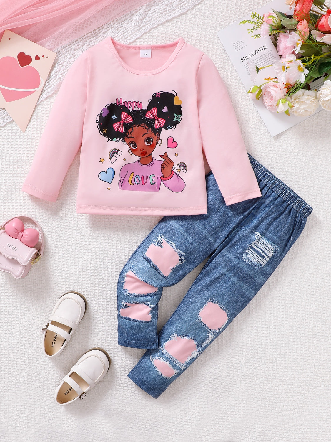 Children&amp;#39;s Cartoon Graphic Top and Pants Set