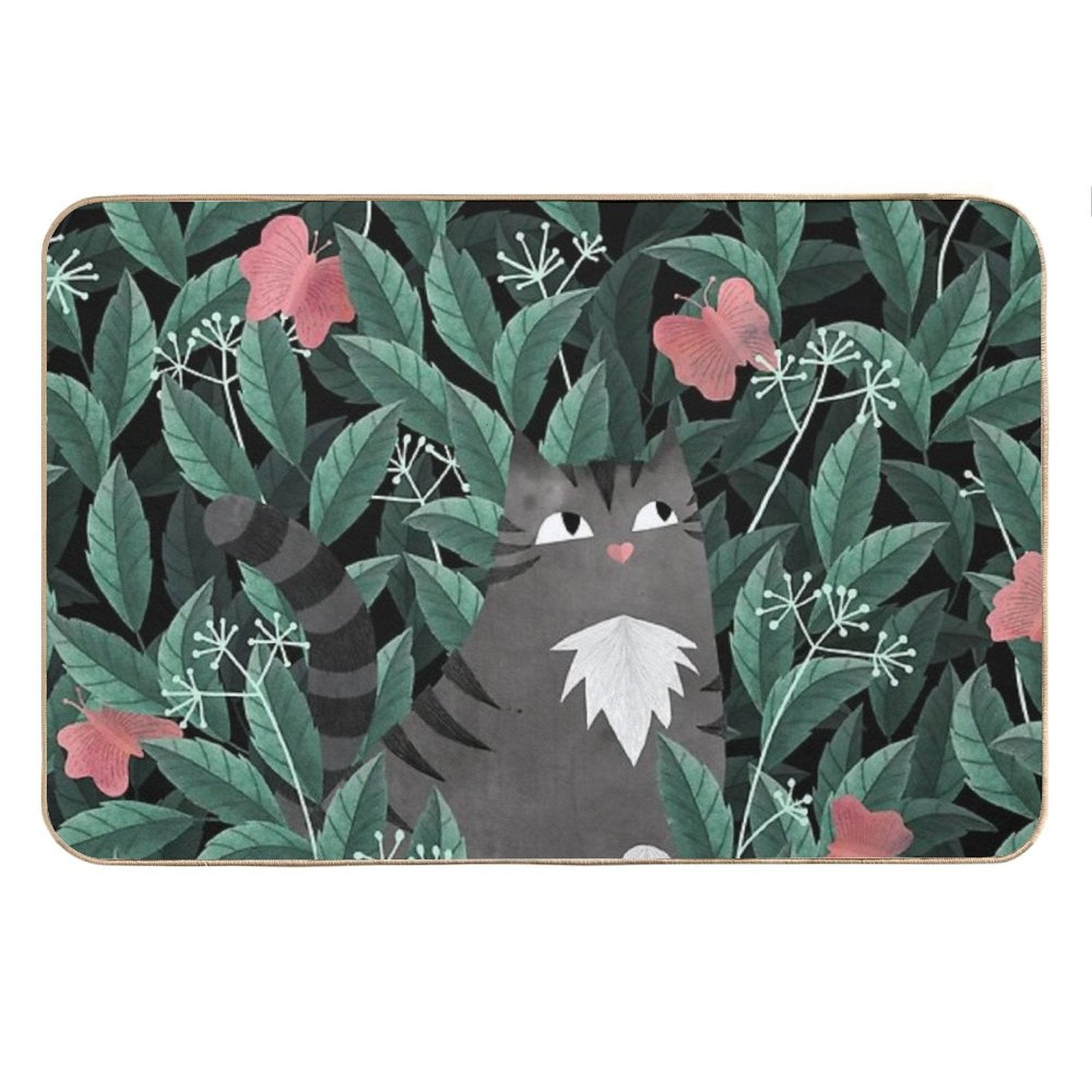 Butterfly Garden (Tabby Cat Version) Bath Mat