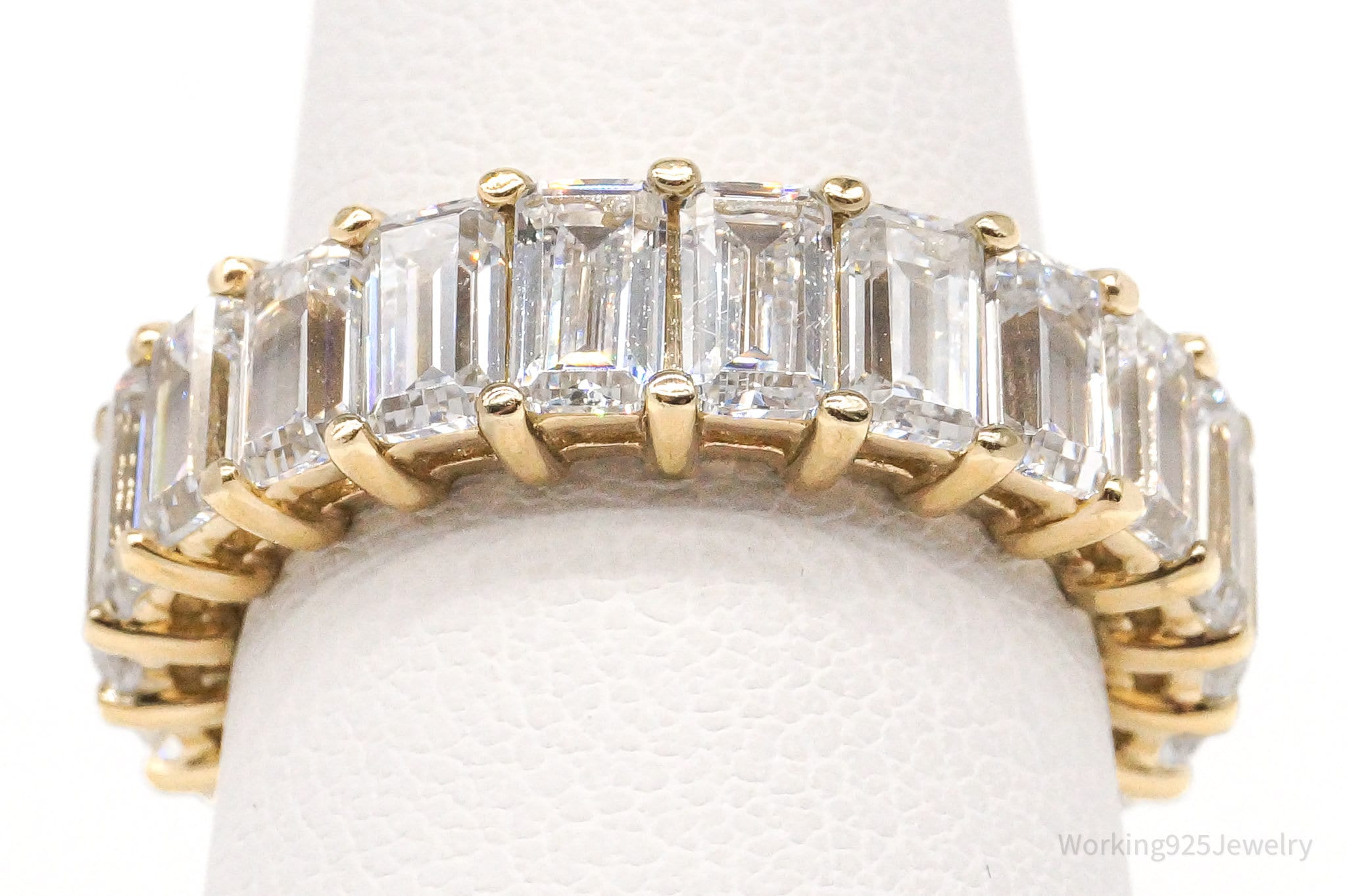 Vintage Cubic Zirconia Gold Vermeil Sterling Silver Band Ring - Size 7