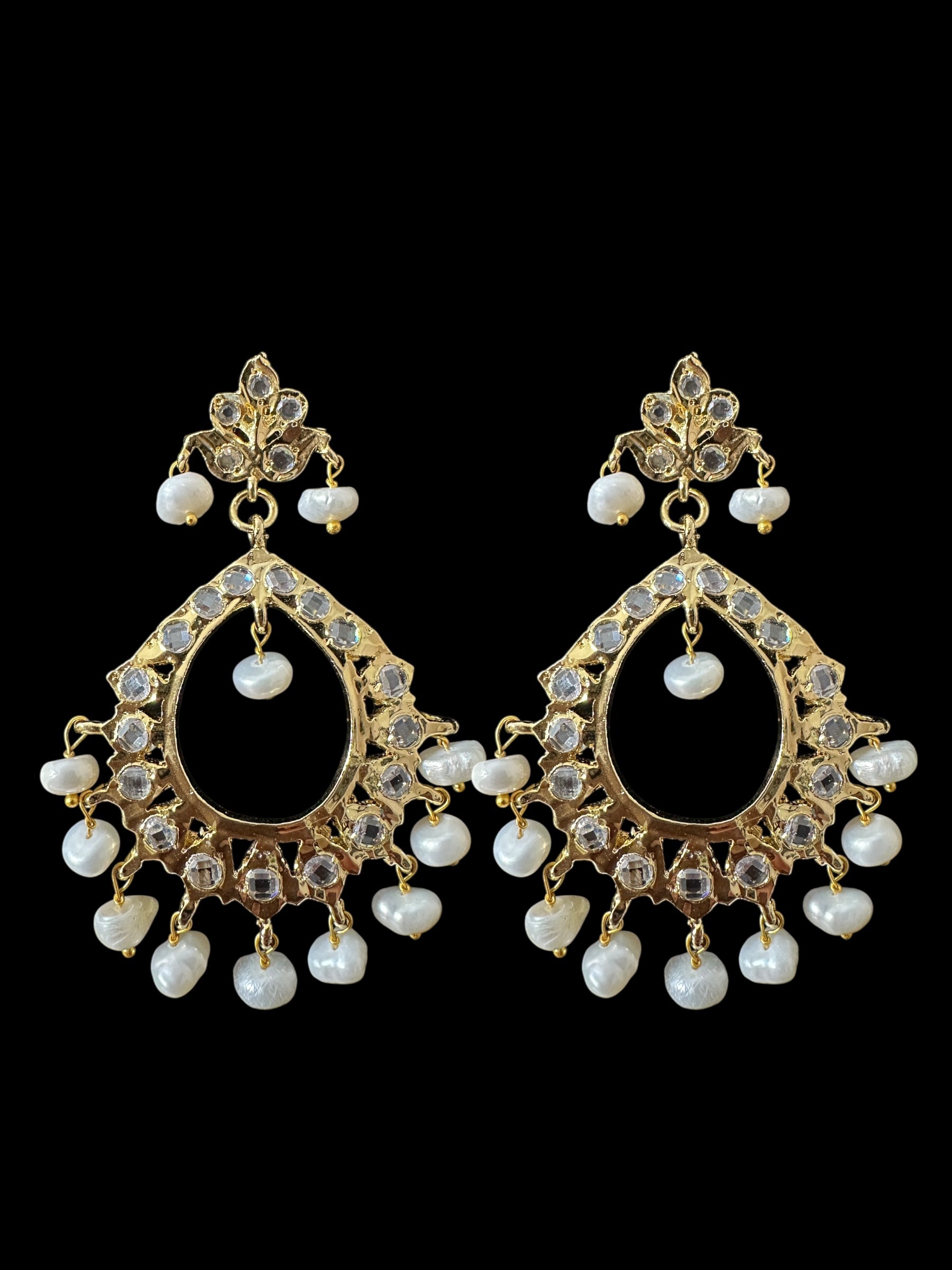 DER806 Maria gold plated chandbali in fresh water pearls ( SHIPS IN 4 WEEKS )