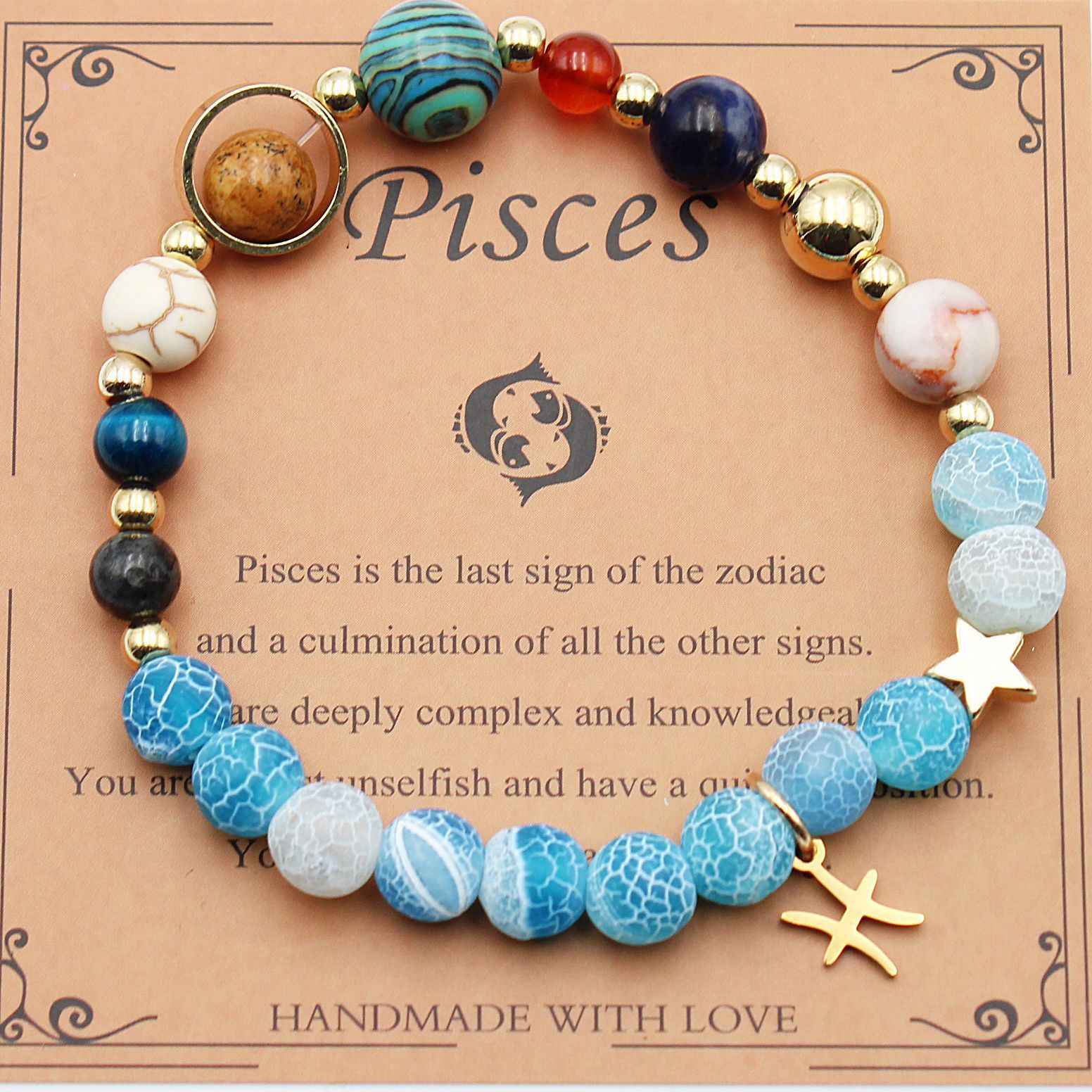 Twelve Constellations Bracelets - Natural Stone Beaded Bracelets with Eight Planet Designs