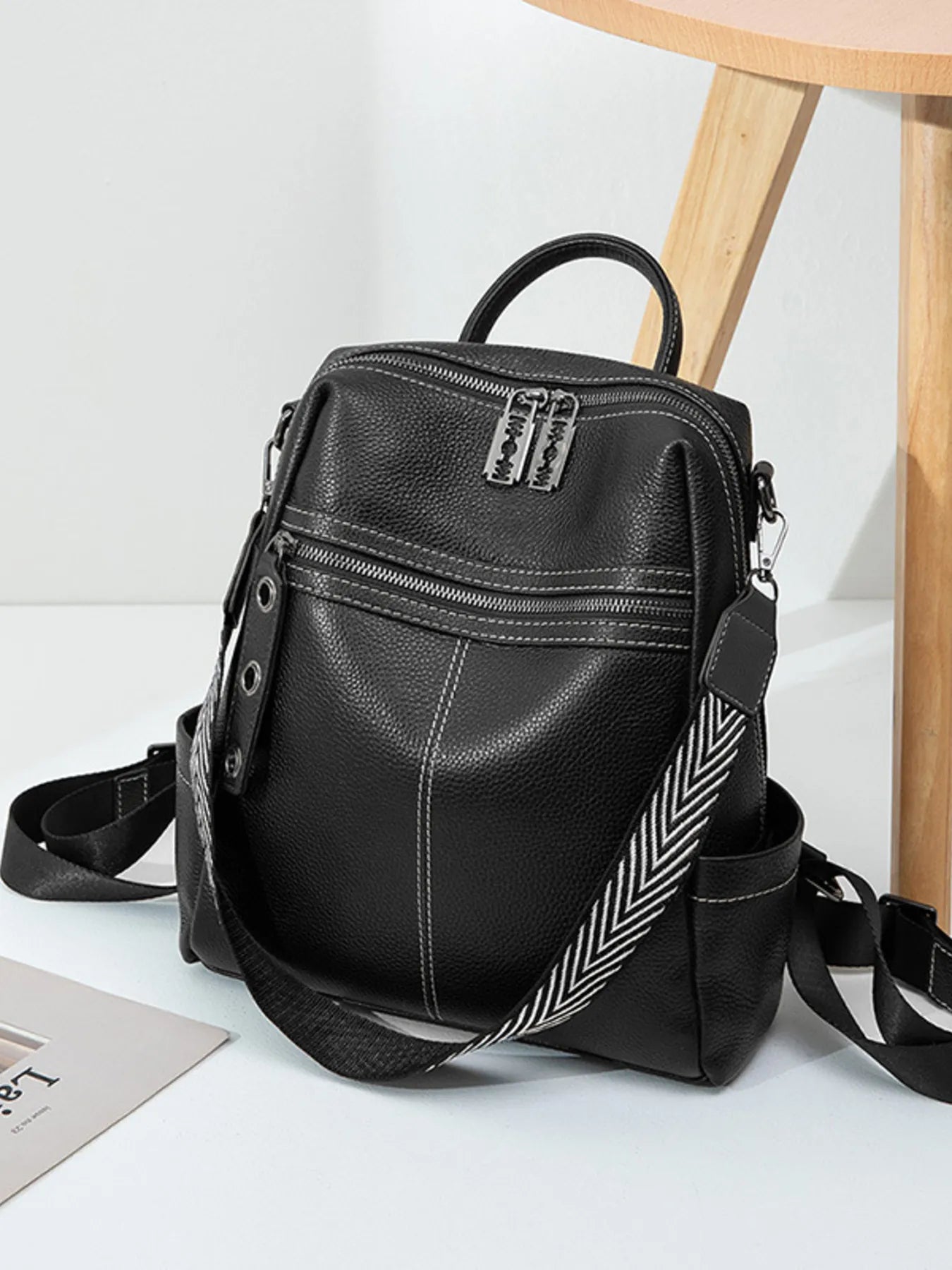 Leather Multi-Compartment Backpack Bag