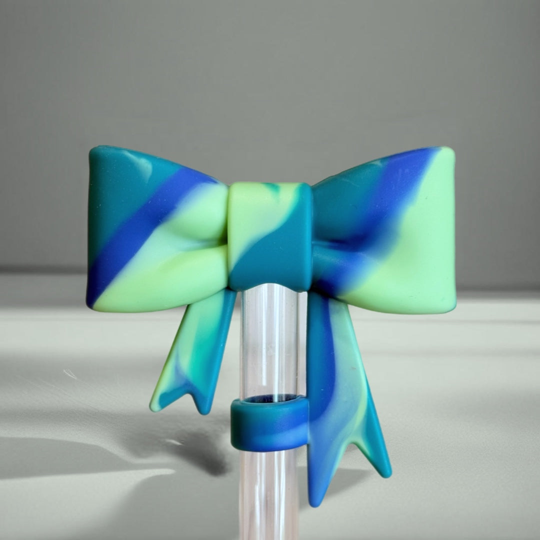 COASTAL TEAL 3D BOW STRAW TOPPER
