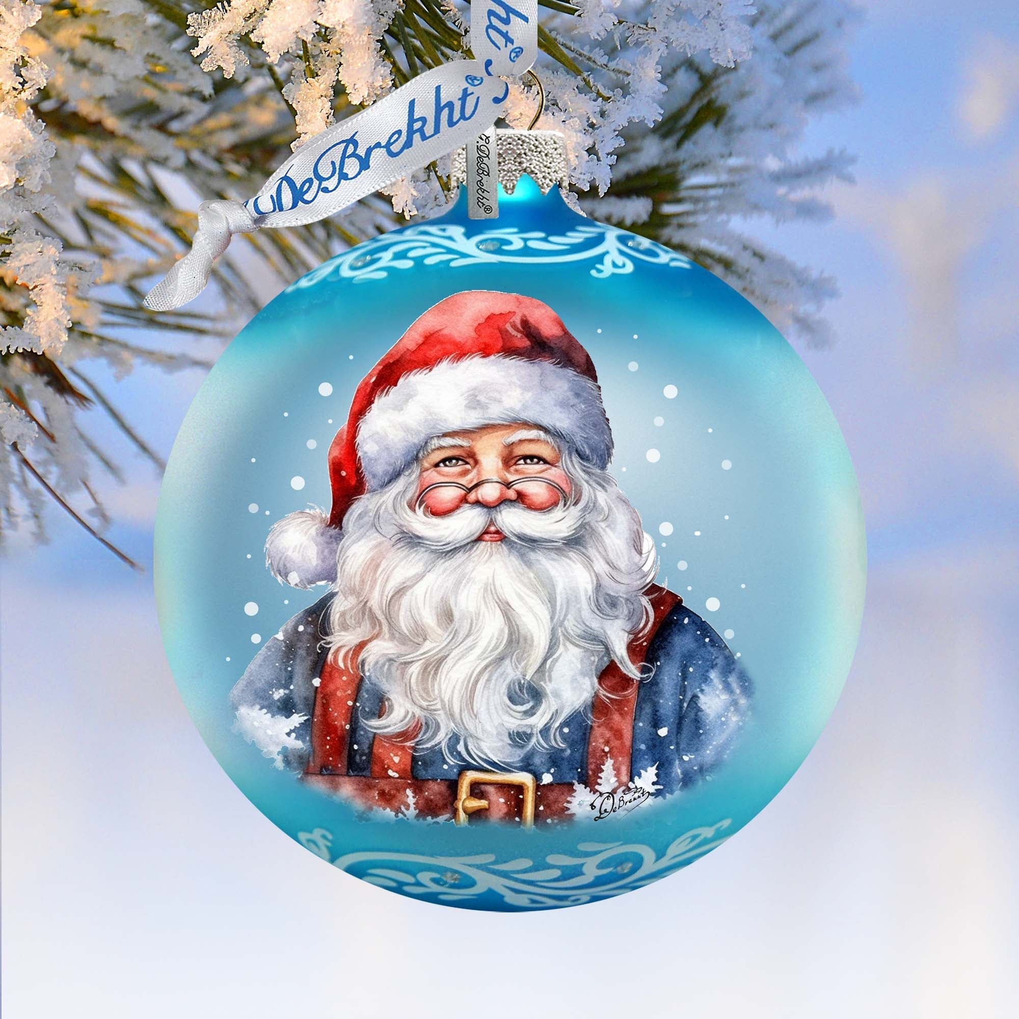 Santa&amp;#39;s Magical Presence Ball Glass Ornament by G. Debrekht - Christmas Santa Snowman Decor - 73375