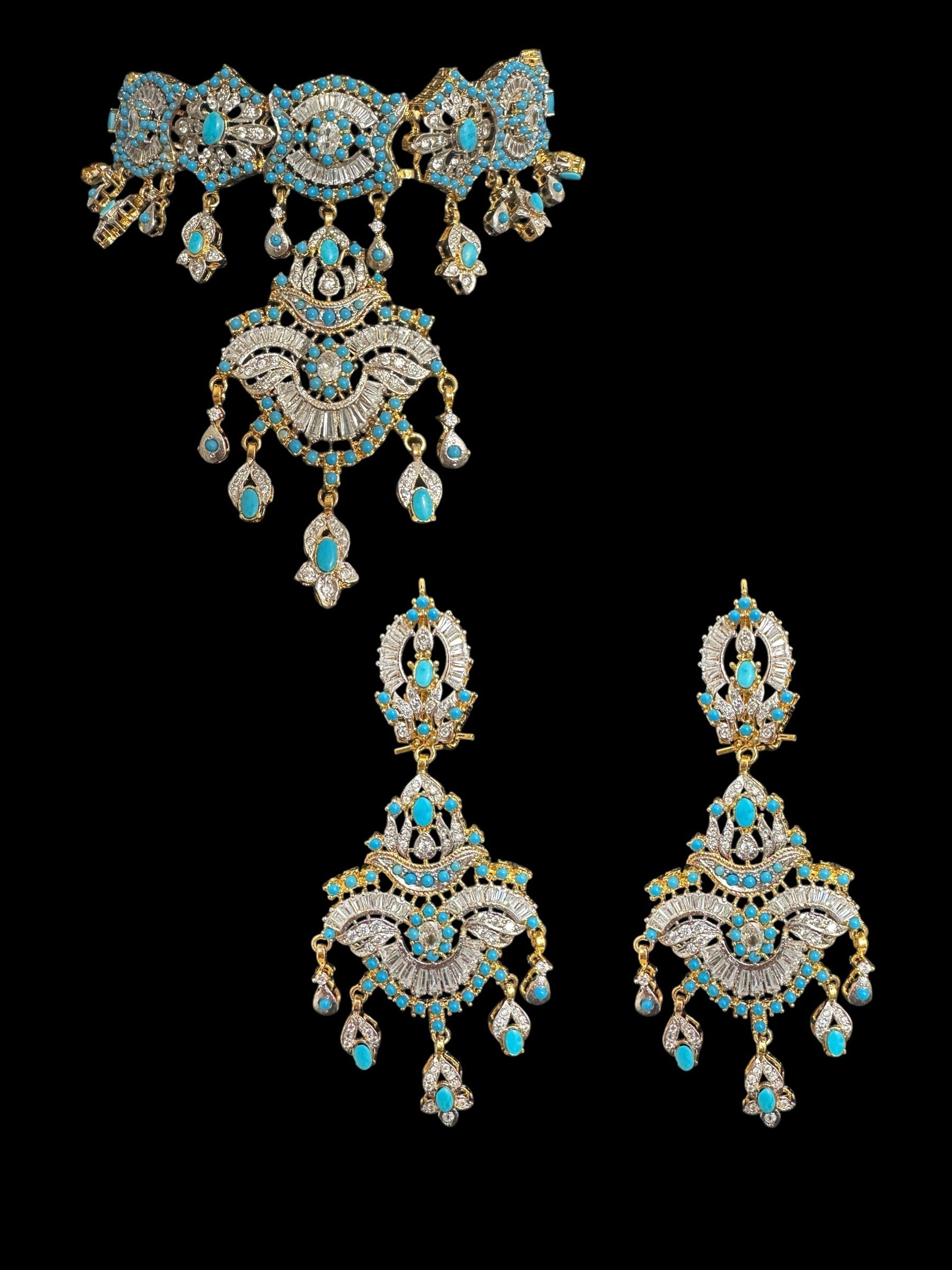 C545 Azeeza Feroza zircon choker with earrings ( SHIPS IN 4 WEEKS )