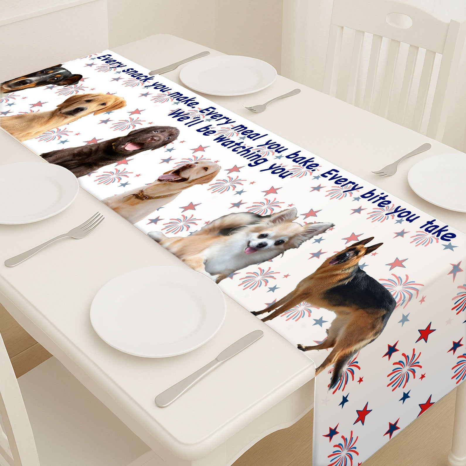 Personalized Every Snack You Make Table Runner | Custom Dog Photo | Patriotic 4th Of July Table Runner For Kitchen 682342