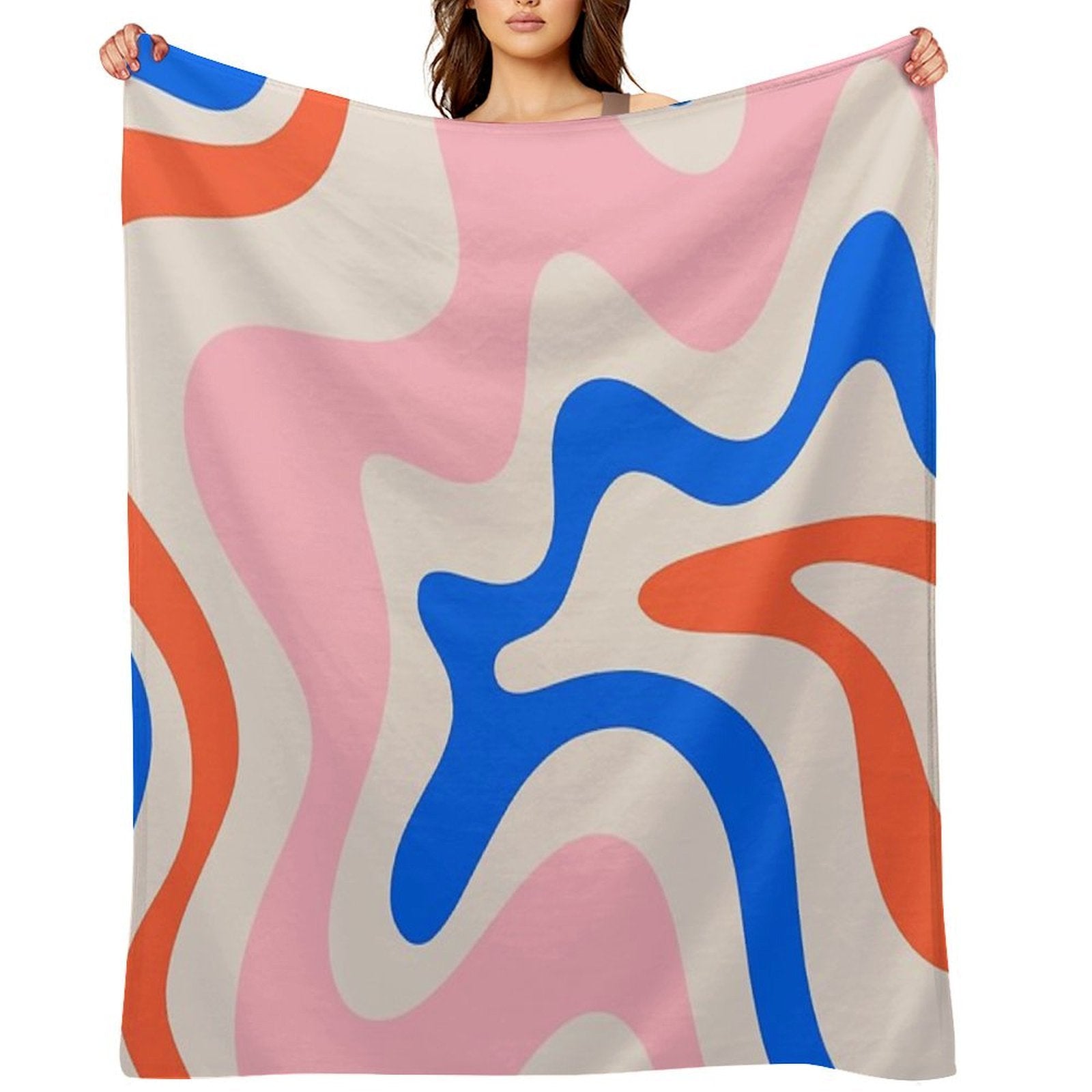 Retro Liquid Swirl Abstract Pattern Square Pink, Orange, And Royal Blue Throw Blanket