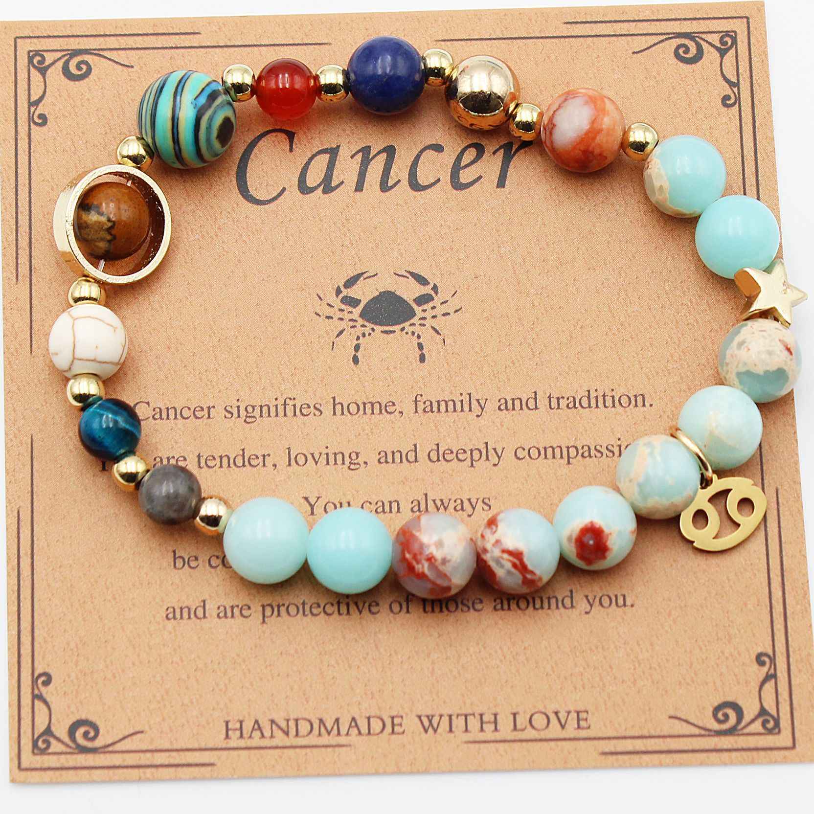Twelve Constellations Bracelets - Natural Stone Beaded Bracelets with Eight Planet Designs