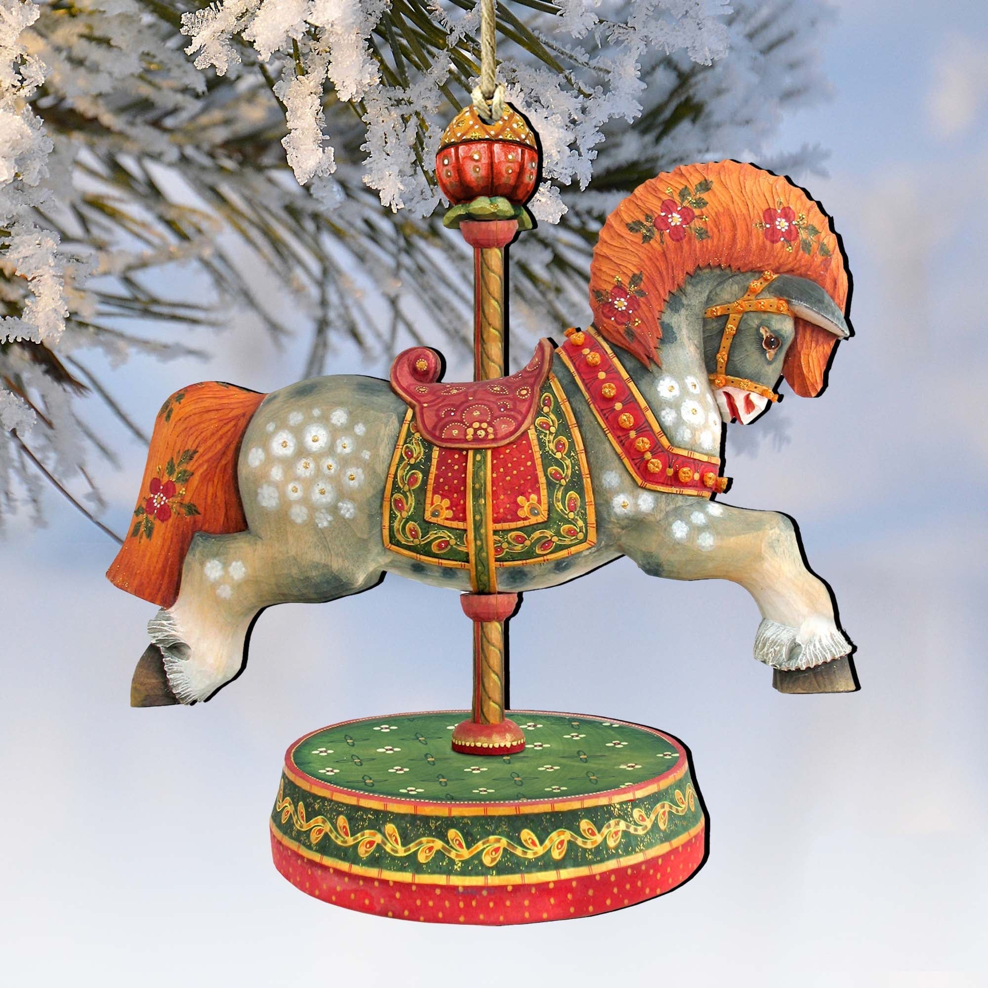 White Arabian Carousel Horse Wooden Ornaments by G. DeBrekht - Carousel Holiday Decor - 8114041-2