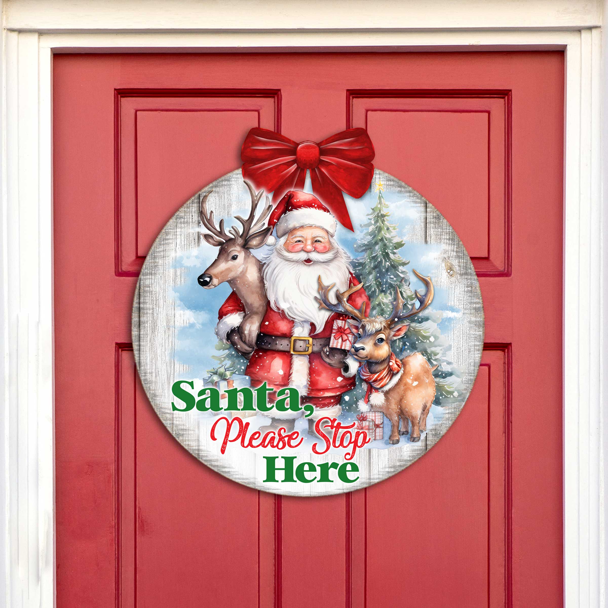 Santa Please Stop Here Sign Front door welcome sign Main entrance banner Welcome sign - Wooden front porch decor - 933116H