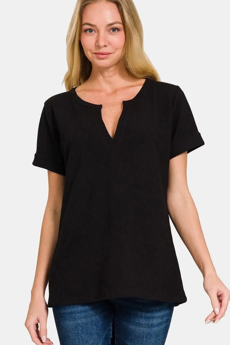 Chic notched short sleeve tee